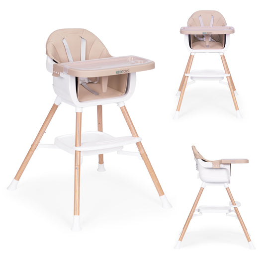 Vaikiška maitinimo kėdutė ECOTOYS 2-in-1 smėlio spalvos, 6–36 mėn.
