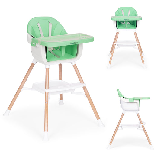 Vaikiška maitinimo kėdutė ECOTOYS 2-in-1 žalia, 6–36 mėn