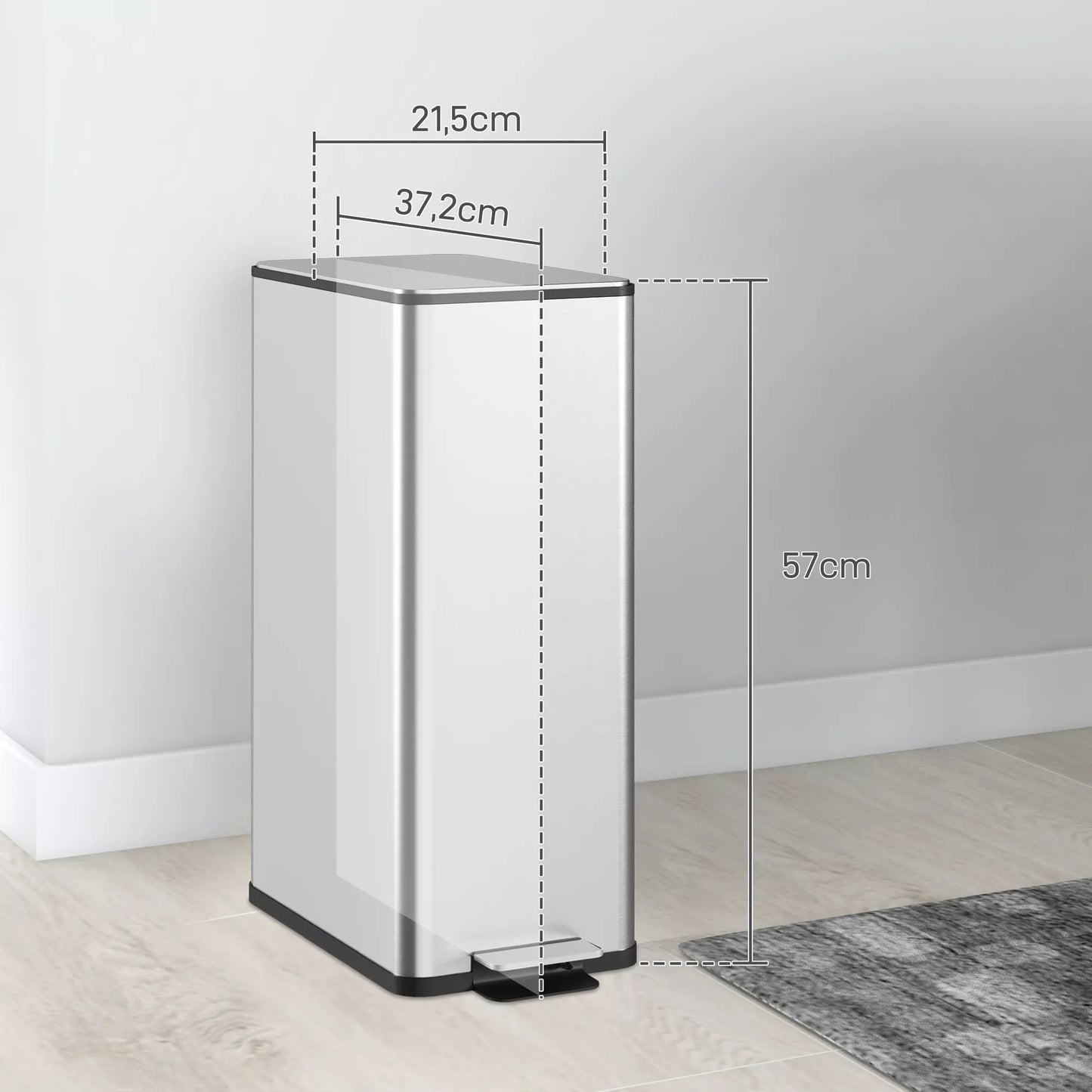 Šiukšliadėžė 20L, švelnaus uždarymo dangtis, su dezodoranto skyreliu, atspari pirštų atspaudams, nerūdijantis plienas, sidabrinė