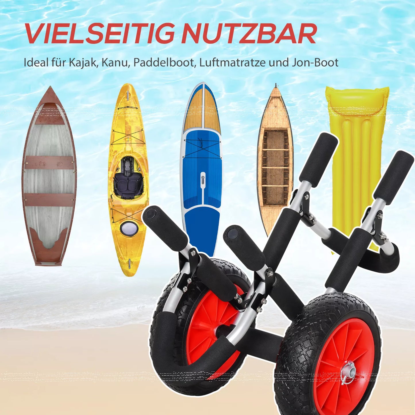 Surfwagen sulankstomas iki 45 kg AluTransportwagen Kajakwagen sulankstomas paminkštintas dirbtinės odos ratai Boatwagen Surfwagen Boatstrailer Trolley for Surfbrett Board Schlauchboot