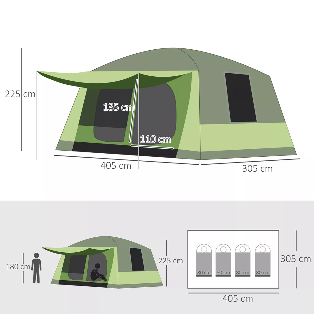 Kempingo palapinė Kupolinė palapinė Šeimos palapinė 2 miegamosios kabinos 4–8 asmenims L405 x B305 x H225 cm