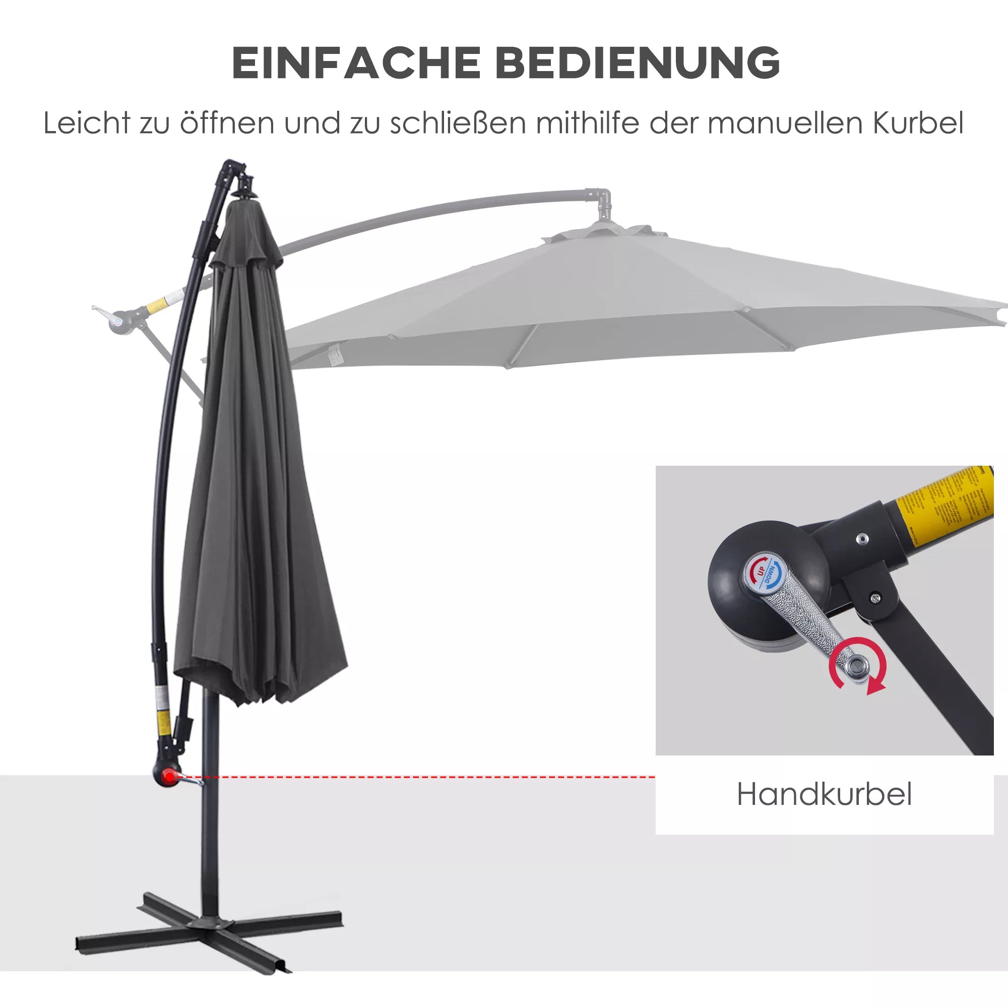 Skėtis su rankine rankena Atsparus oro sąlygoms  2,95 m x 2,95 m x 2,45 m Poliesteris Plienas Juodas