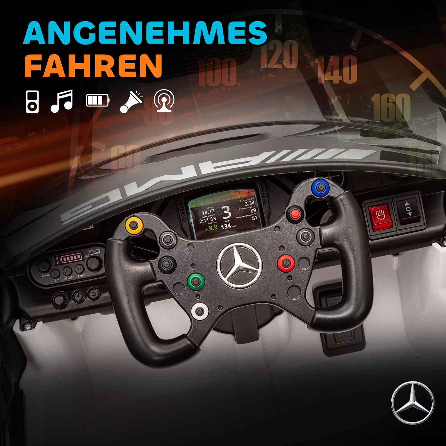 „Mercedes“ elektrinis automobilis, vaikiškas automobilis, 12 V baterija, LED žibintai, muzikos funkcija, signalas, 3–8 metai, baltas