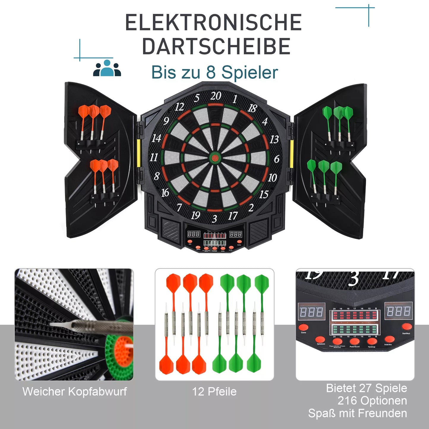 Elektroninis dartų taikinys Dartboard su balso pranešimais Anglų kalba LED indikatoriai 12 dartų 27 žaidimai 216 variantai Dartų automatas su durelėmis Dartų taikinys rinkinys iki 8 žaidėjų