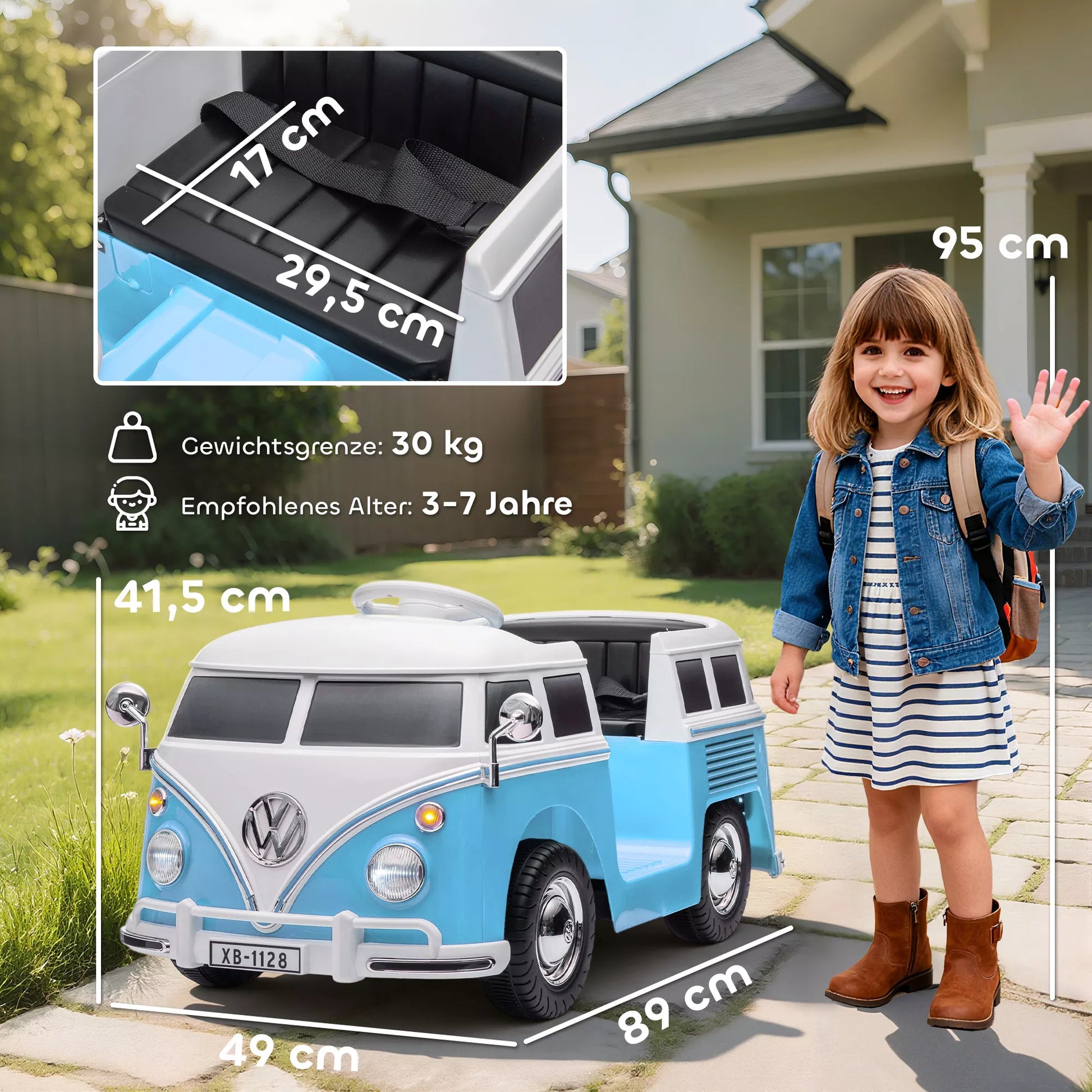 Elektrinis vaikiškas automobilis, 12V vaikiškas transporto priemonė su MP3, dvigubu varikliu, elektrinė transporto priemonė su garso signalu, švelnus paleidimas, 89x49x41,5 cm, mėlynas