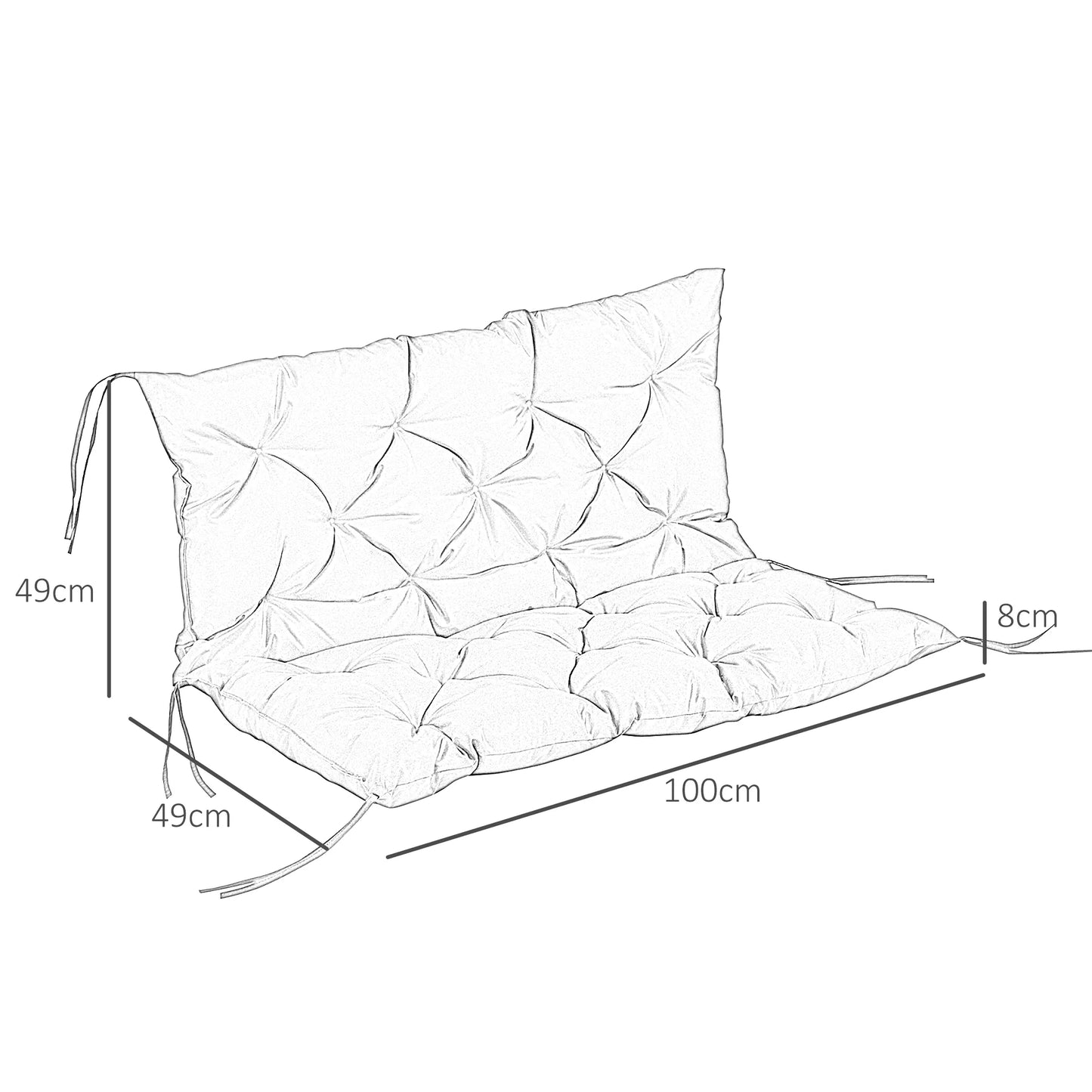 3 vietų suoliuko užvalkalas 100x98x8 cm, pagalvė su raišteliais, suoliuko čiužinys sodo baldams, sūpynėms, juodas