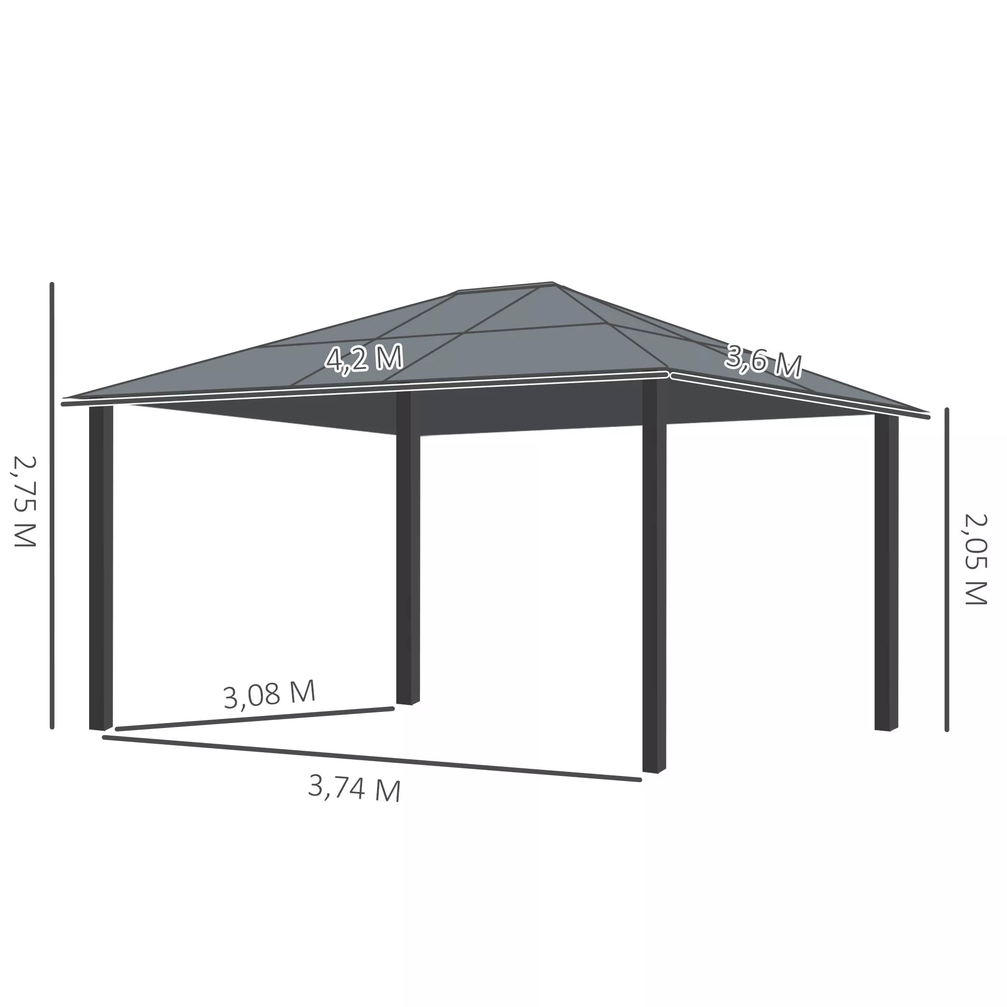 Sodo paviljonas su kietu stogu, 4,2 x 3,6 m, užuolaidos su tinkleliu nuo vabzdžių, aliuminio karkasas, rudos ir kreminės spalvos