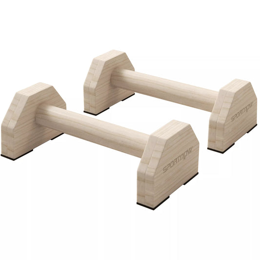 Atspaudimo strypai (Push Up Bars) 2 vnt. komplektas, tvirti ir neslystantys, iki 120 kg, buko mediena, 30x13x10cm, natūralūs