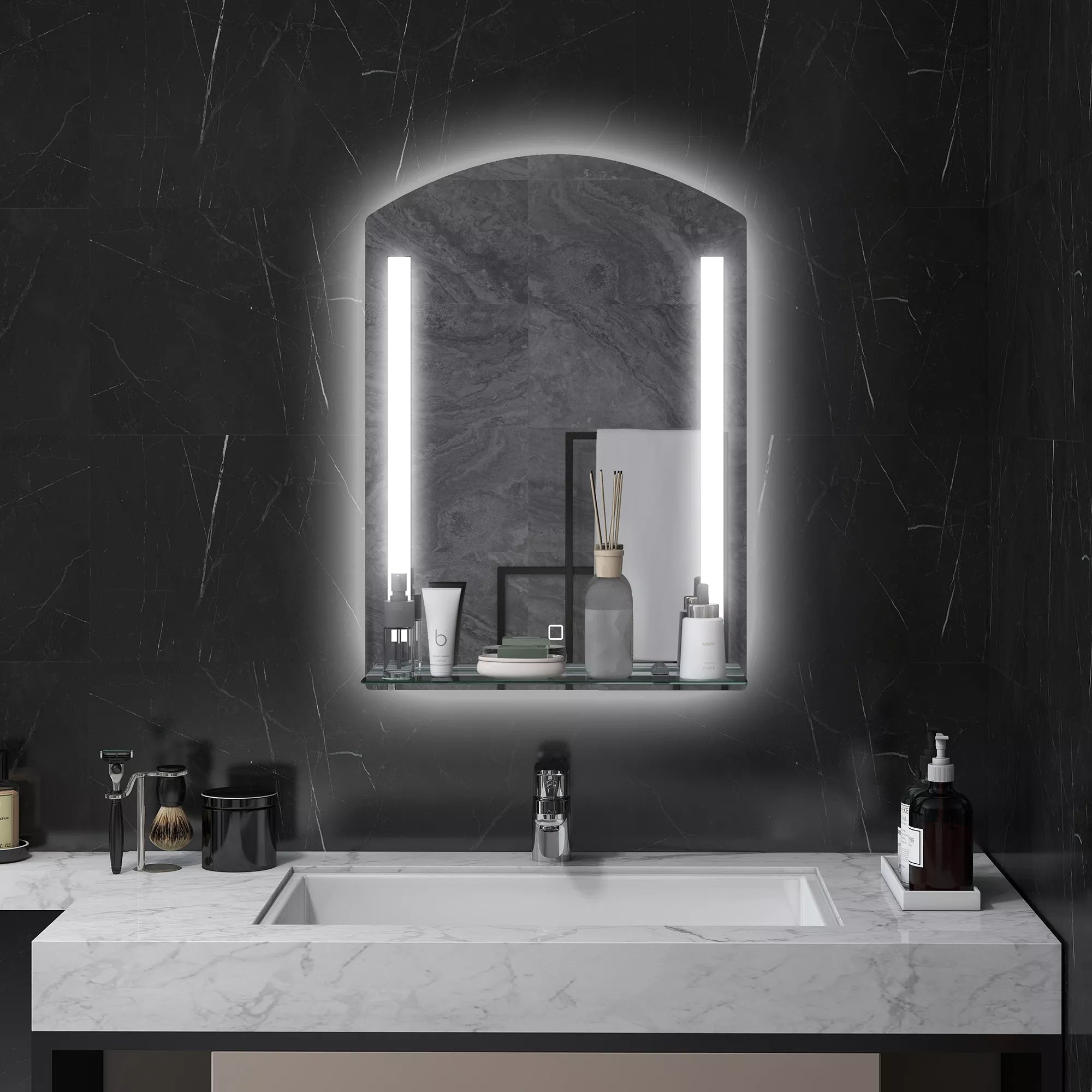 Vonios veidrodis su LED apšvietimu, elegantiškas ir aukštos kokybės, stiklas, aliuminis, plastikas, 50L x 12B x 70H cm