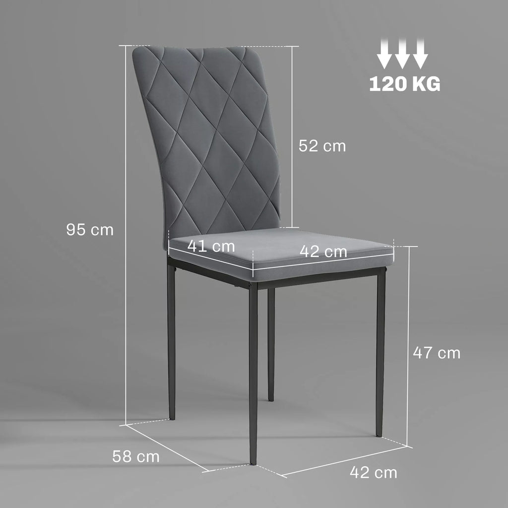 4 vnt. komplektas valgomojo kėdžių aksomo išvaizdos, modernios paminkštintos kėdės su metalinėmis kojomis, valgomajam, miegamajam, virtuvei, pilkos