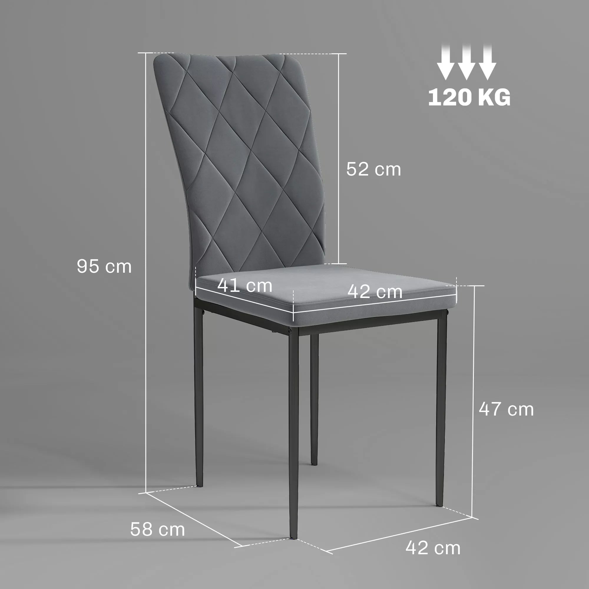 4 vnt. komplektas valgomojo kėdžių aksomo išvaizdos, modernios paminkštintos kėdės su metalinėmis kojomis, valgomajam, miegamajam, virtuvei, pilkos
