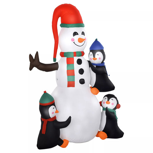 Lauko kalėdinė puošmena "Sniego senis", savaime pripučiama 1,4 m, su pūstuvu, spalvotais LED, daugiaspalvė