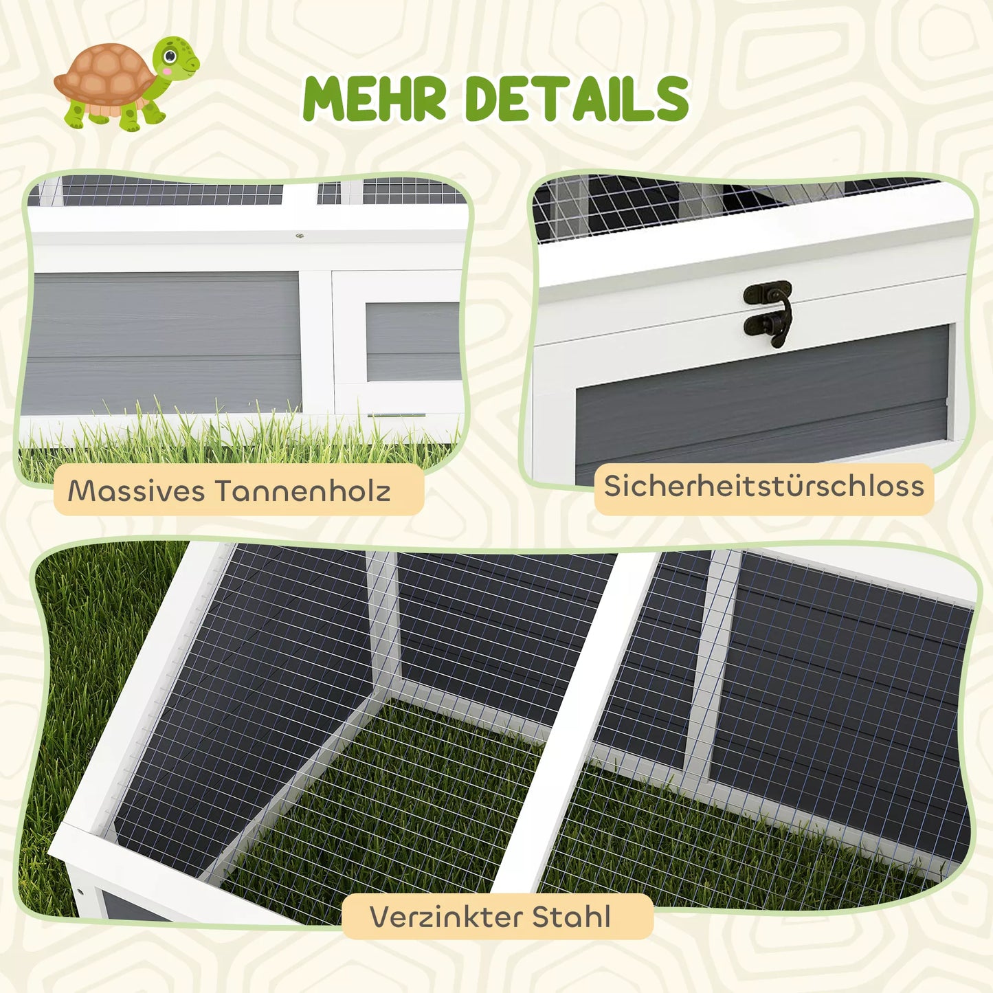 Lauko vėžliukų aptvaras, be dugno dizainas, lengvai atidaromas, vėžliukų namelis, šviesiai pilkas