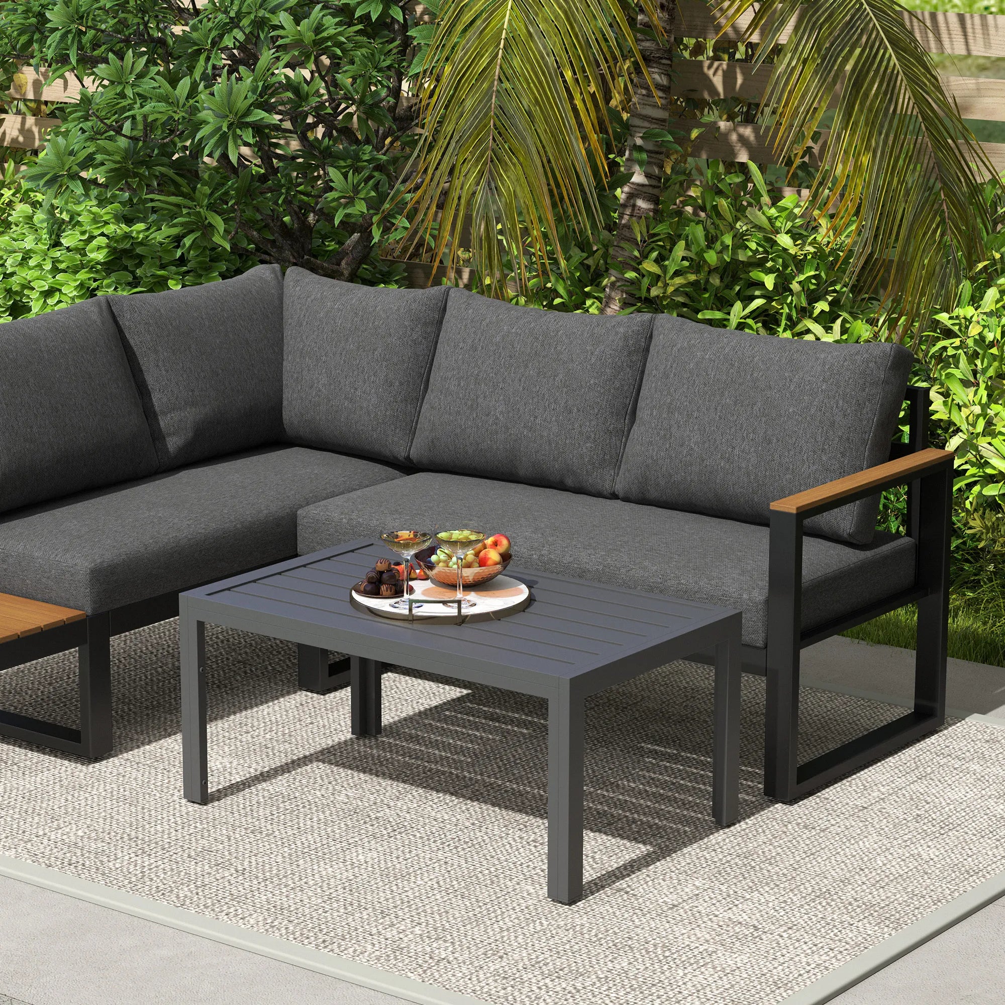 Pagalbinis stalas Balkono stalas iš plieno Stačiakampis kavos stalas Atsparus atmosferos poveikiui Sodo stalas 101,5x61x46 cm Pilkos spalvos