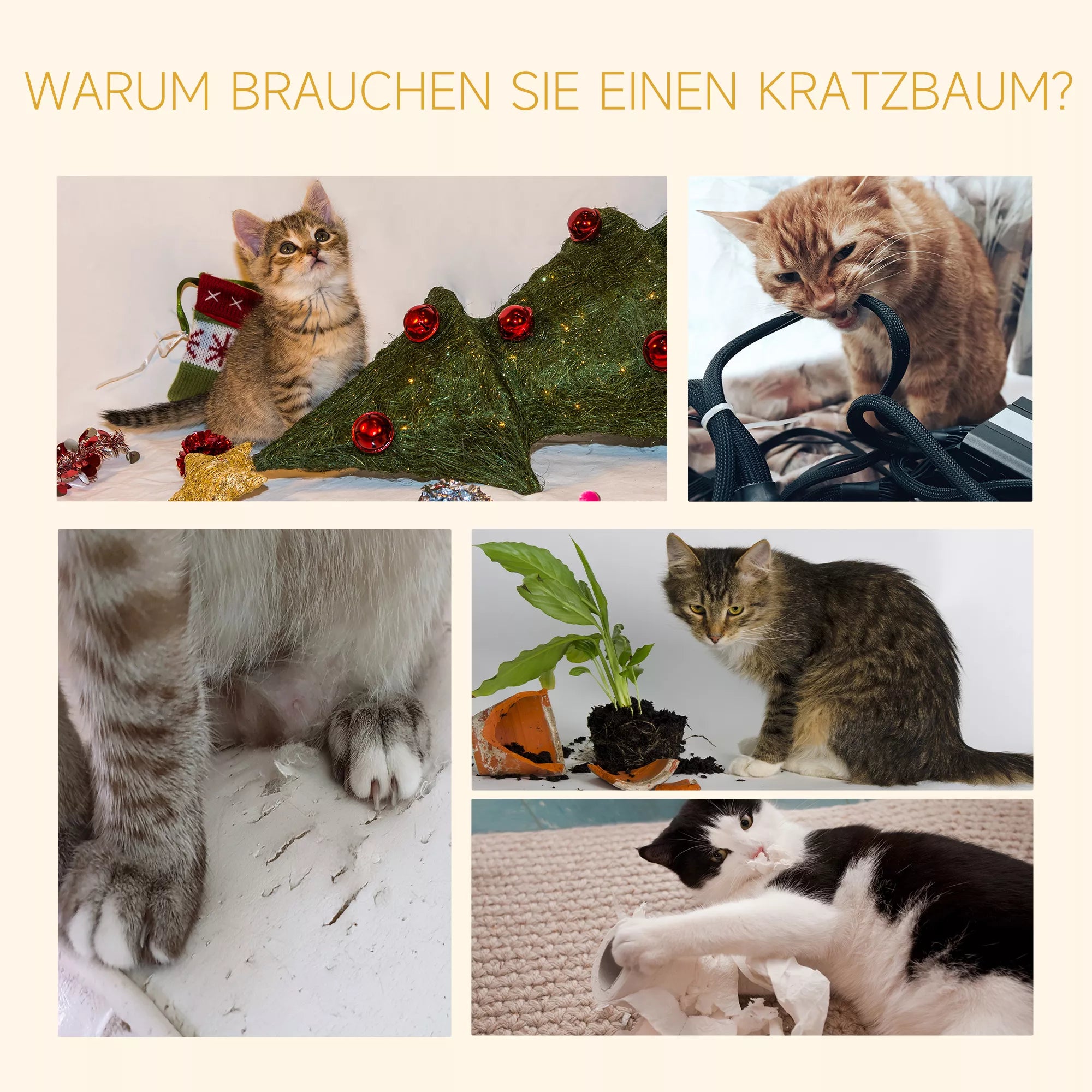 Kratzbaum Lubų aukščio reguliuojamas, stabilus kačių medis su sizalio kolonomis, kačių laipiojimo medis, smėlio spalvos, 40 x 34 x 230-260 cm