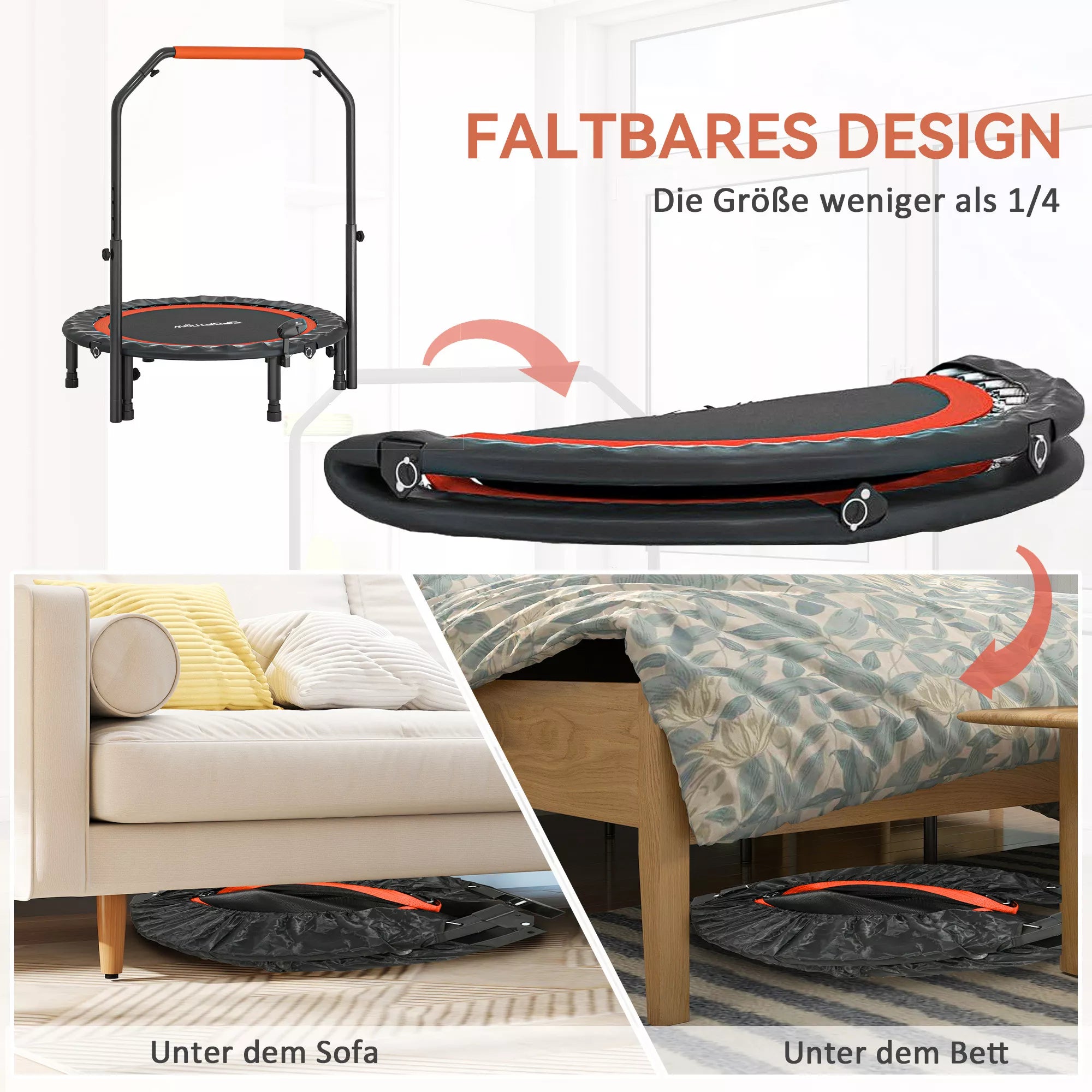 Mini batutas su aukščio reguliuojamu rankenėle, LCD monitoriumi, plieninis, juodas + raudonas, Ø102 x 99–123 cm