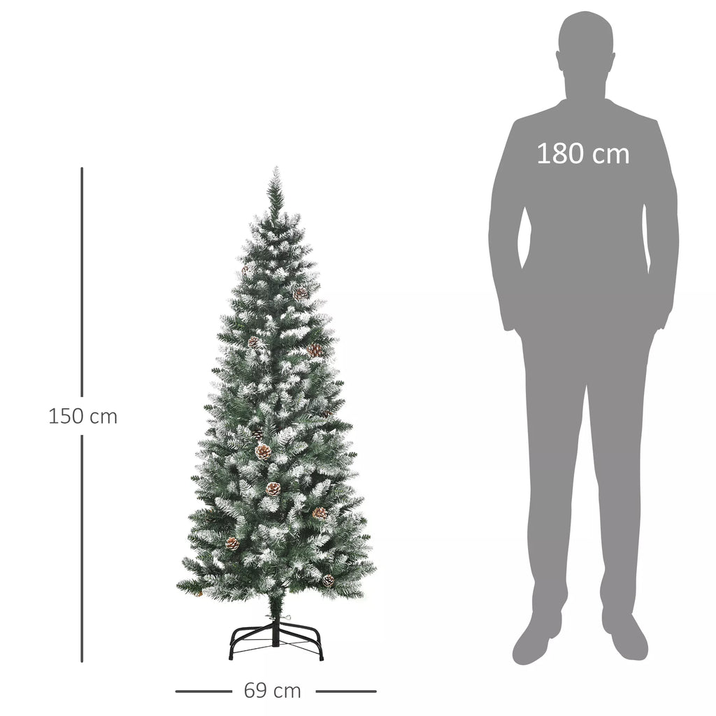 Dirbtinė Kalėdų eglė, 630 šakų, 37 kankorėžiai, snieguotos viršūnės, atspari ugniai, 150 cm