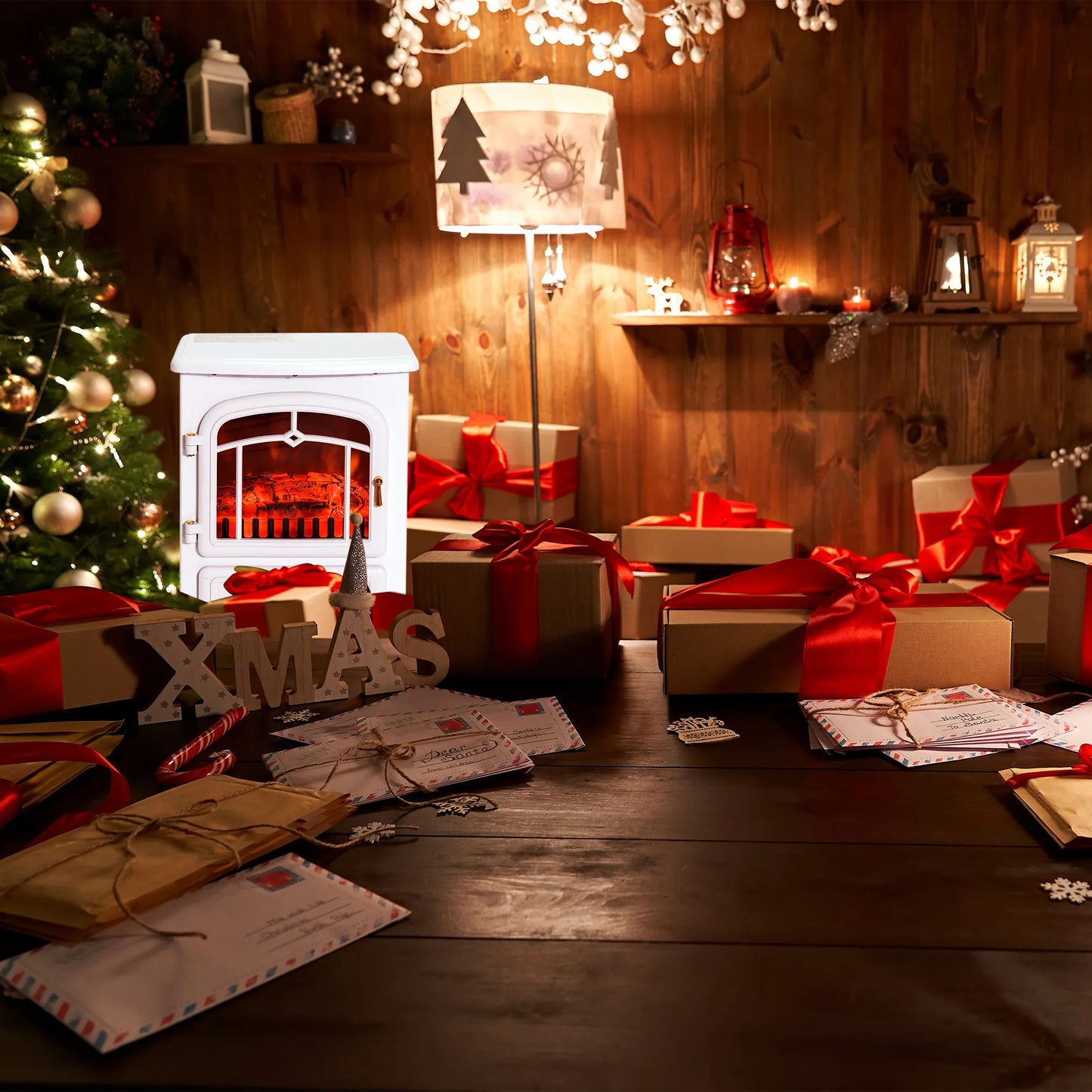 Elektrinis židinys su šildymu, elektrinis židinys su LED liepsnos efektu, 950/1850W dekoratyvinis židinys su termostatu, elektrinis židinio ugnies efektas su apsauga nuo perkaitimo, krosnelė, balta