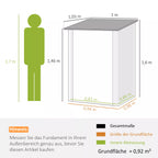 Sodo sandėliuko schema su matmenimis 1,6, 1,46 ir 1 m bei siluetu