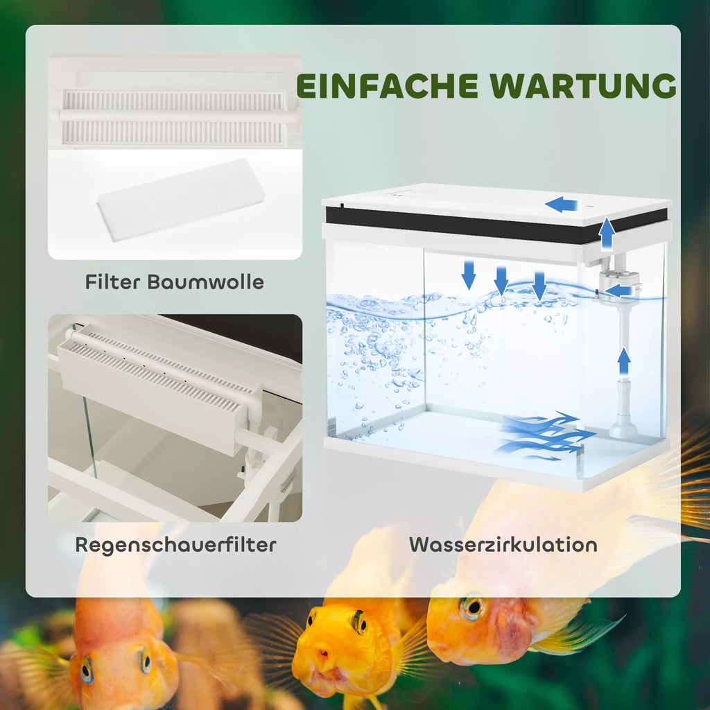 Akvariumas su filtrų sistema ir LED apšvietimu, 41 l, baltas
