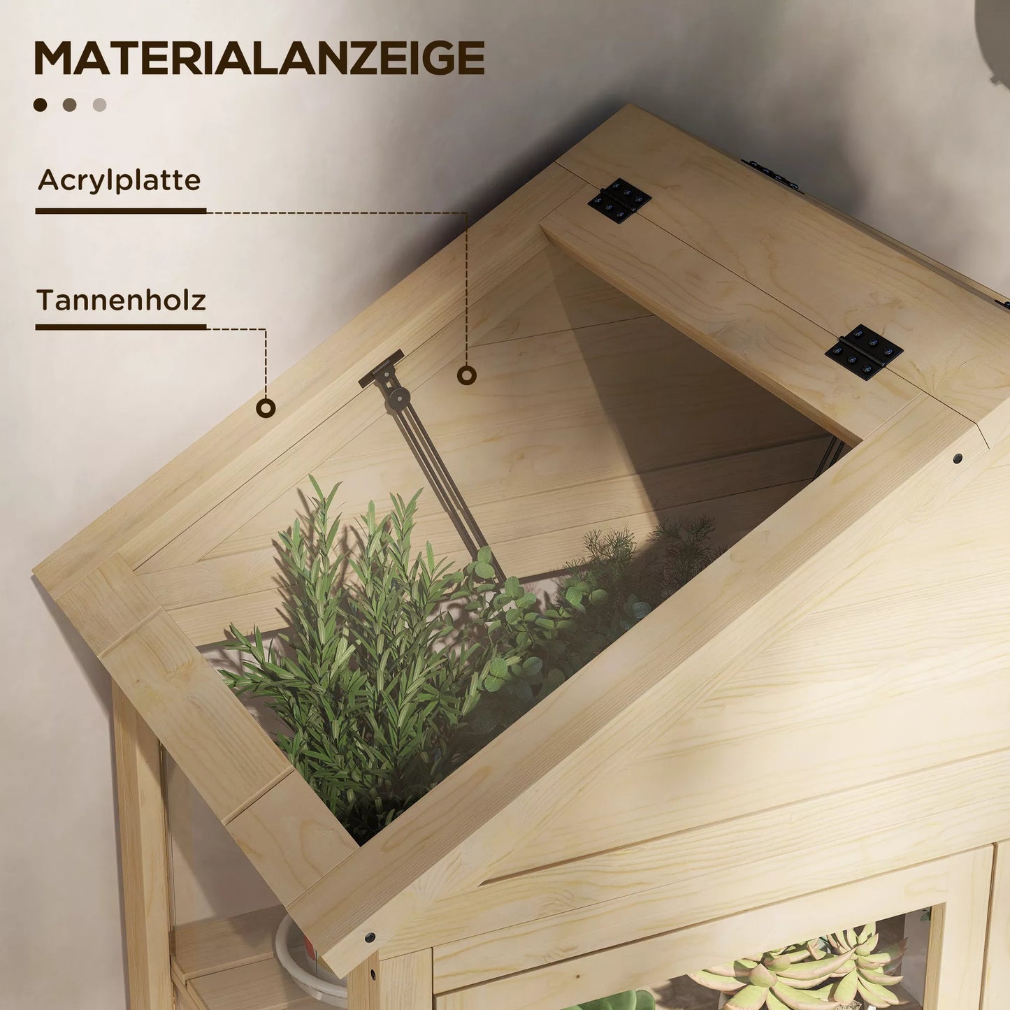 Šiltnamis su lentyna, stoglangiu, rakinamomis durimis, akrilas, medinis rėmas, 100 x 56,5 x 178 cm