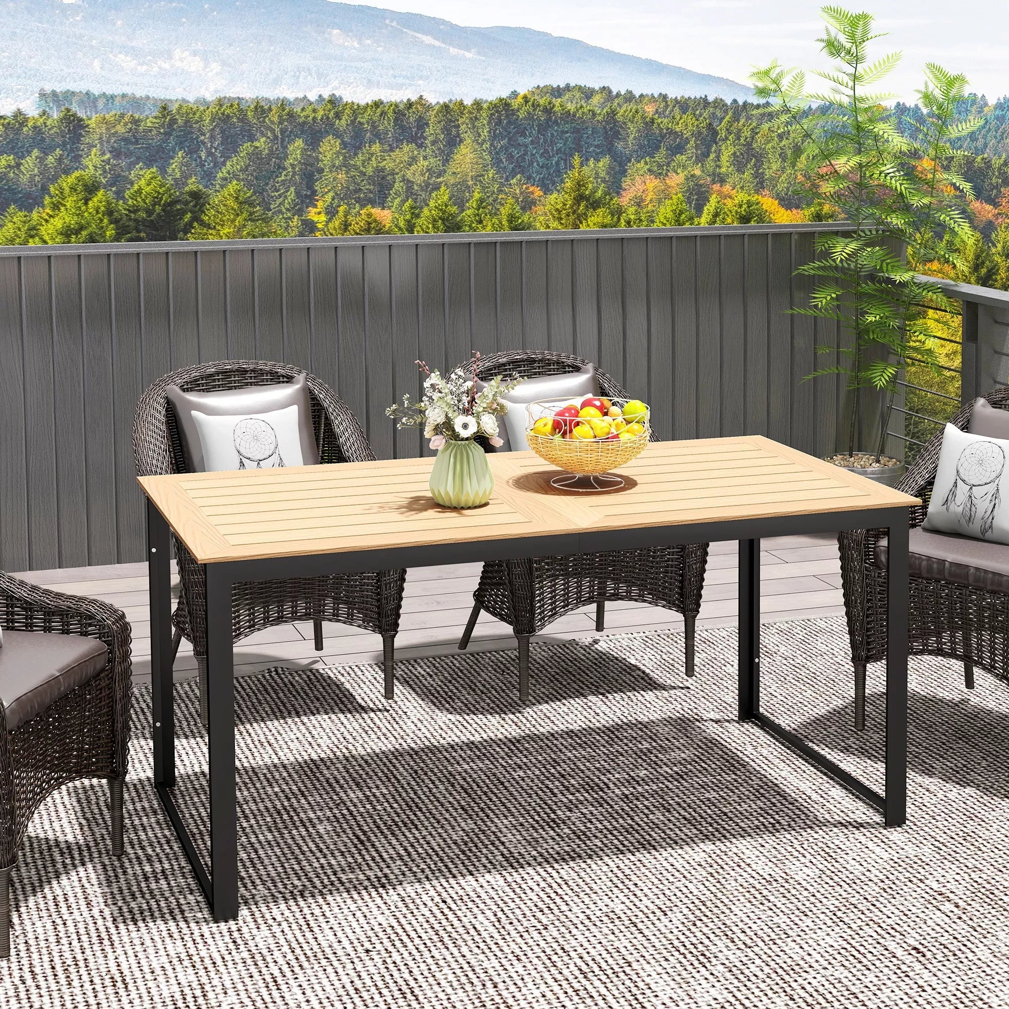 Sodo stalas 6 asmenims 160 x 80 cm Atsparus atmosferos poveikiui balkono stalas su lamelių stalviršiu, lauko bufetas iš tiko medžio