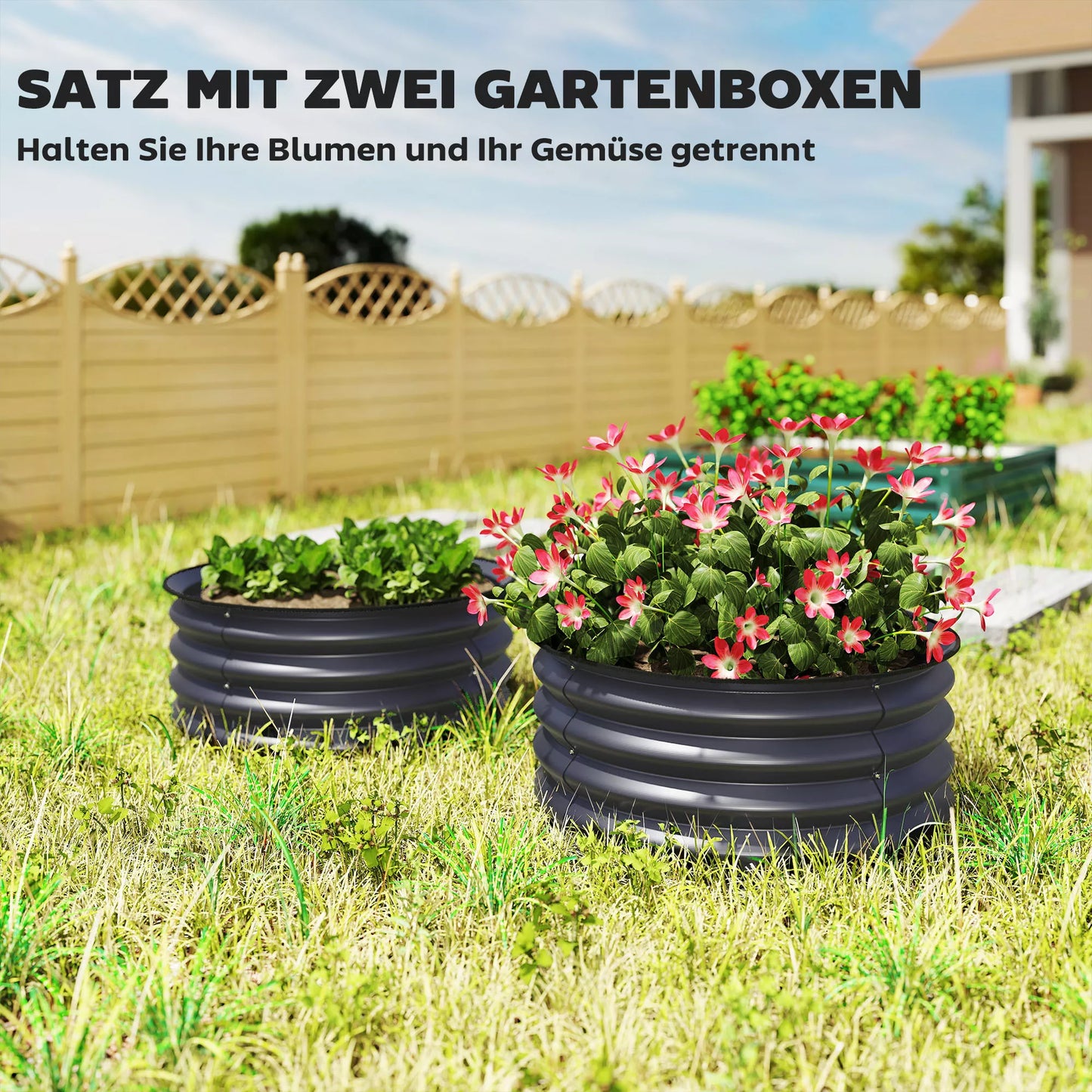 2 vnt. Cinkuoti augalų vazonai, Ø60 x 30H cm Gėlių vazonai su atviru dugnu įvairioms augalams, tamsiai pilki