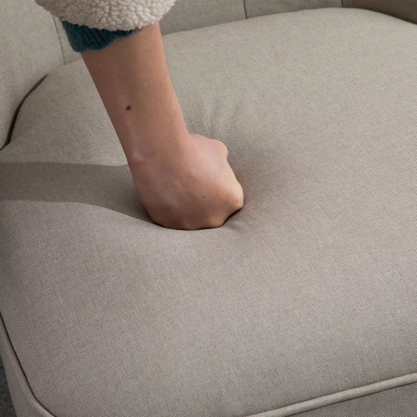 Vintažinis relaksacinis krėslas, poilsio krėslas, minkštas krėslas, valgomojo kėdė, lininis apmušalas, medinis rėmas, smėlio+juoda spalva 67 x 67 x 78 cm