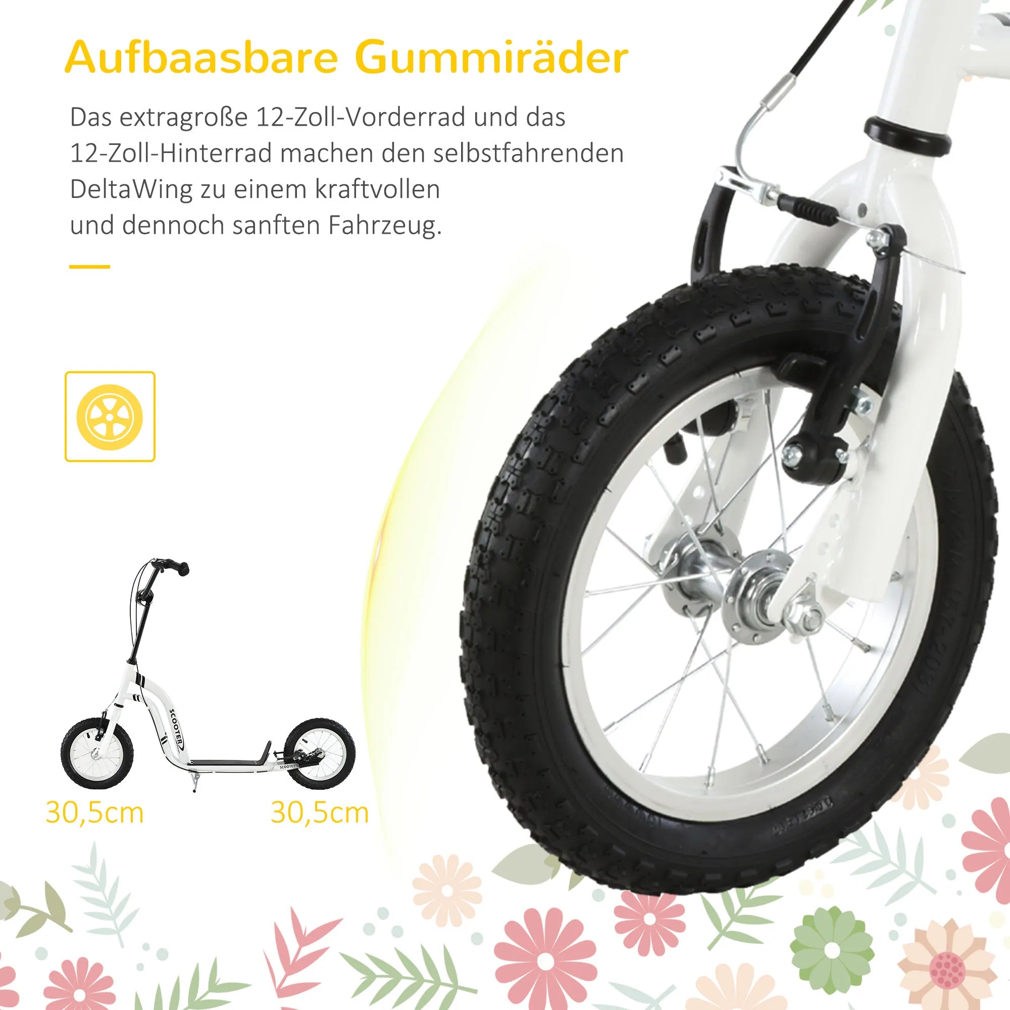 Vaikų paspirtukai nuo 5 metų Scooter Vaikų paspirtukai Paspirtukai Miesto paspirtukai Vaikų paspirtukai Kickboard su pneumatinėmis padangomis 12 colių Guma Aliuminis Balta 120 x 58 x 85-95 cm