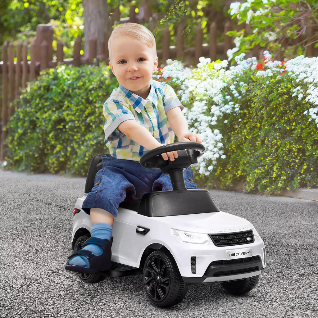 Elektrinis vaikų automobilis 6 V, „Land Rover“, važiavimo/stumimo režimas, žibintai, muzika, baltas