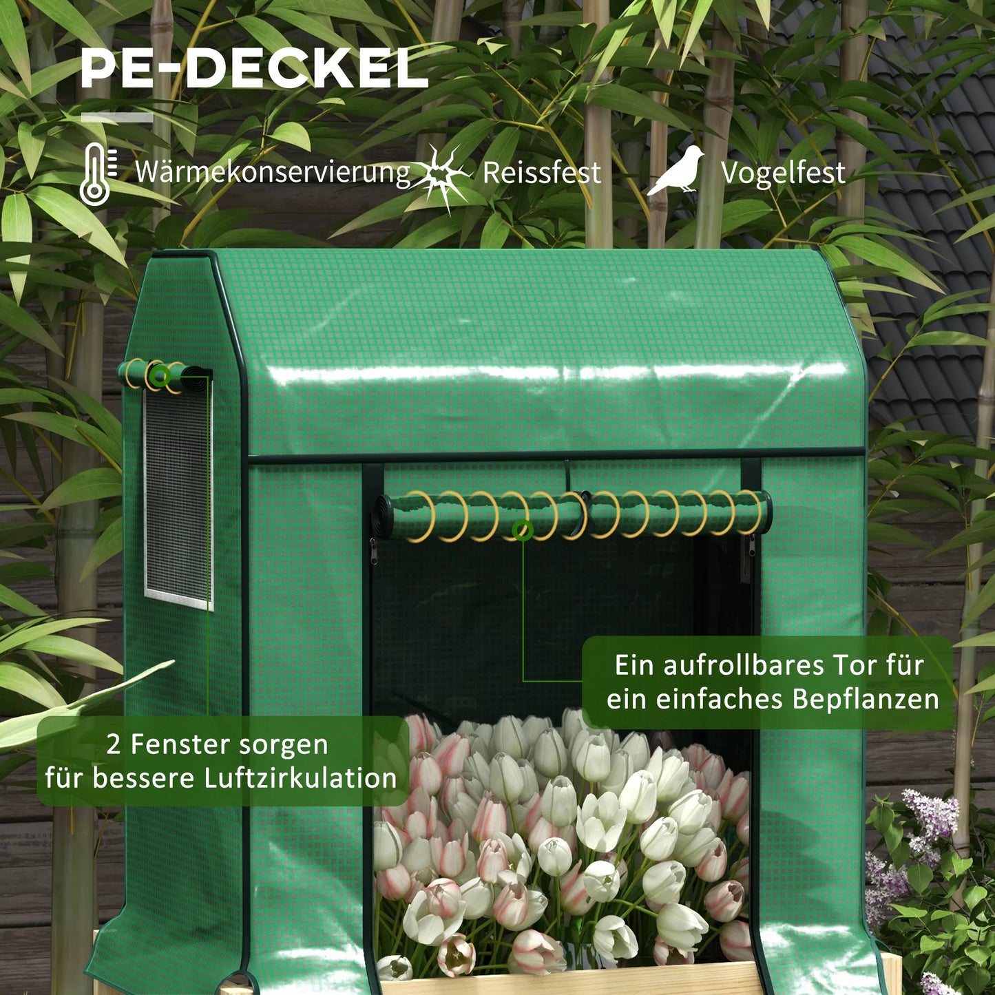 2-in-1 paaukštinta lysvė, augalų dėžė, daigykla, šiltnamis, 86 cm x 60cm x 165 cm, Natūralus + Žalias