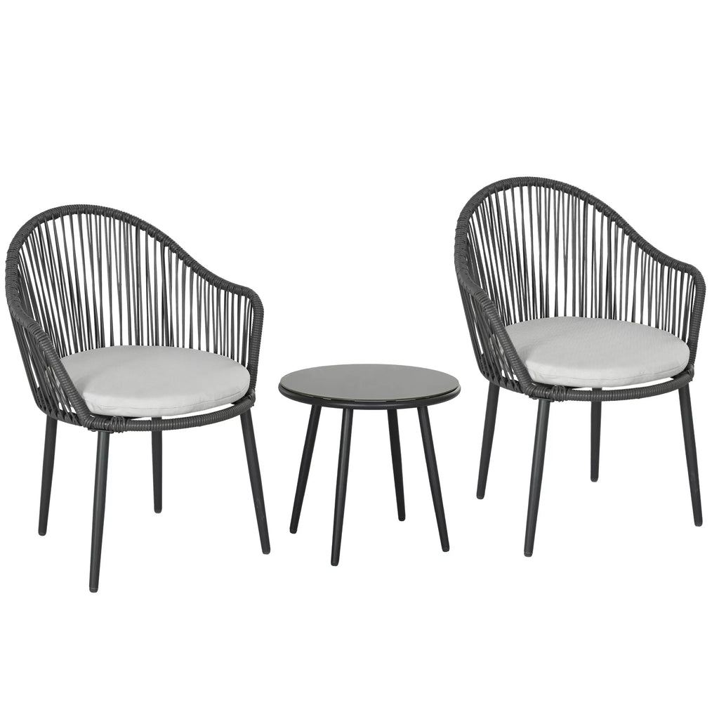 Bistro komplektas, rotango sofos komplektas, lauko baldų komplektas, 2 kėdės, 1 stalas, atsparus oro sąlygoms, 65 x 63 x 80 cm, Tamsiai pilkas + Šviesiai pilkas