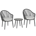 Bistro komplektas, rotango sofos komplektas, lauko baldų komplektas, 2 kėdės, 1 stalas, atsparus oro sąlygoms, 65 x 63 x 80 cm, Tamsiai pilkas + Šviesiai pilkas