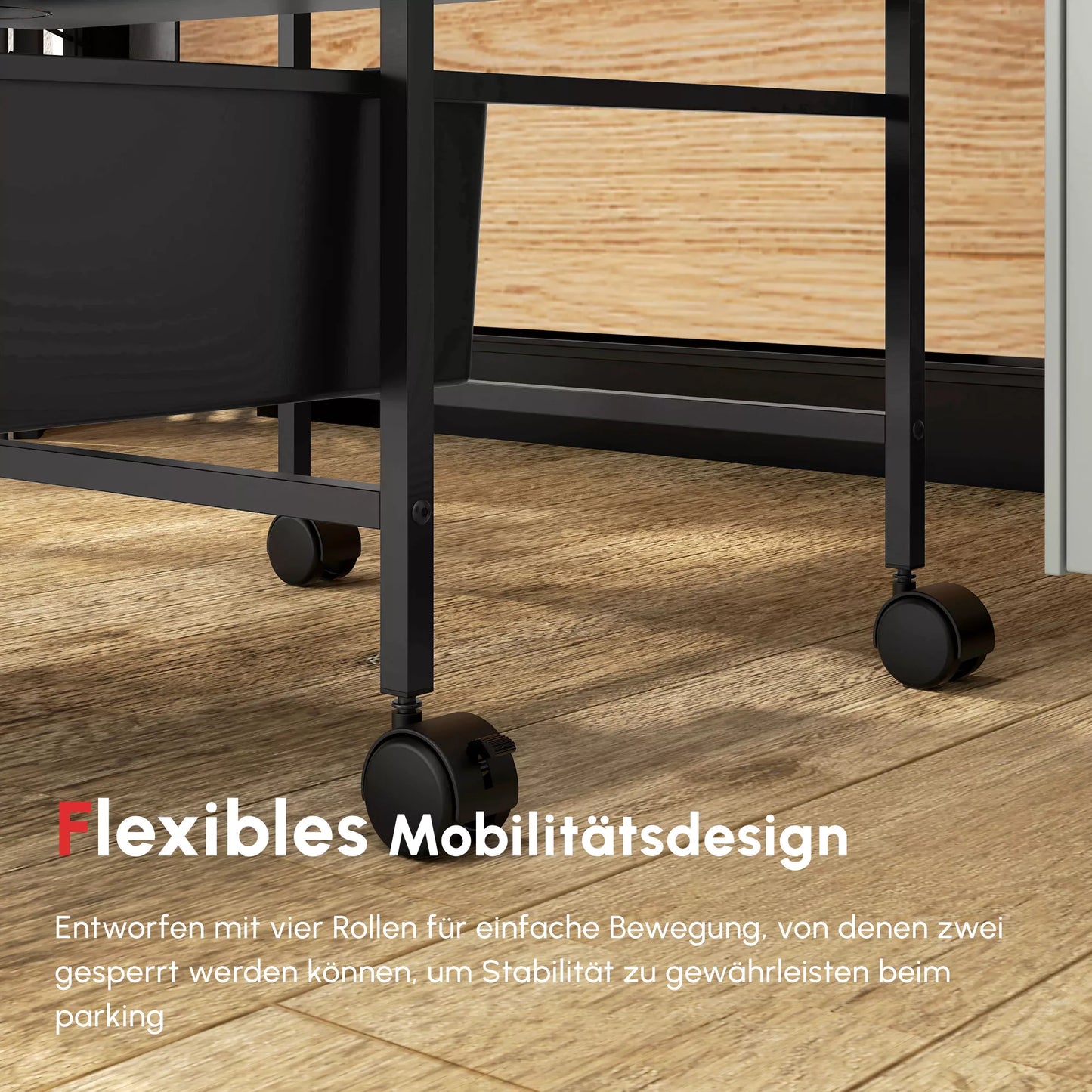 Vežimėlis su ratukais, 3 krepšiai transportavimui ir laikymui, virtuvės vežimėlis, 40,8 ilg. x 33,5 plat. x 60,5 aukšt. cm, juodas