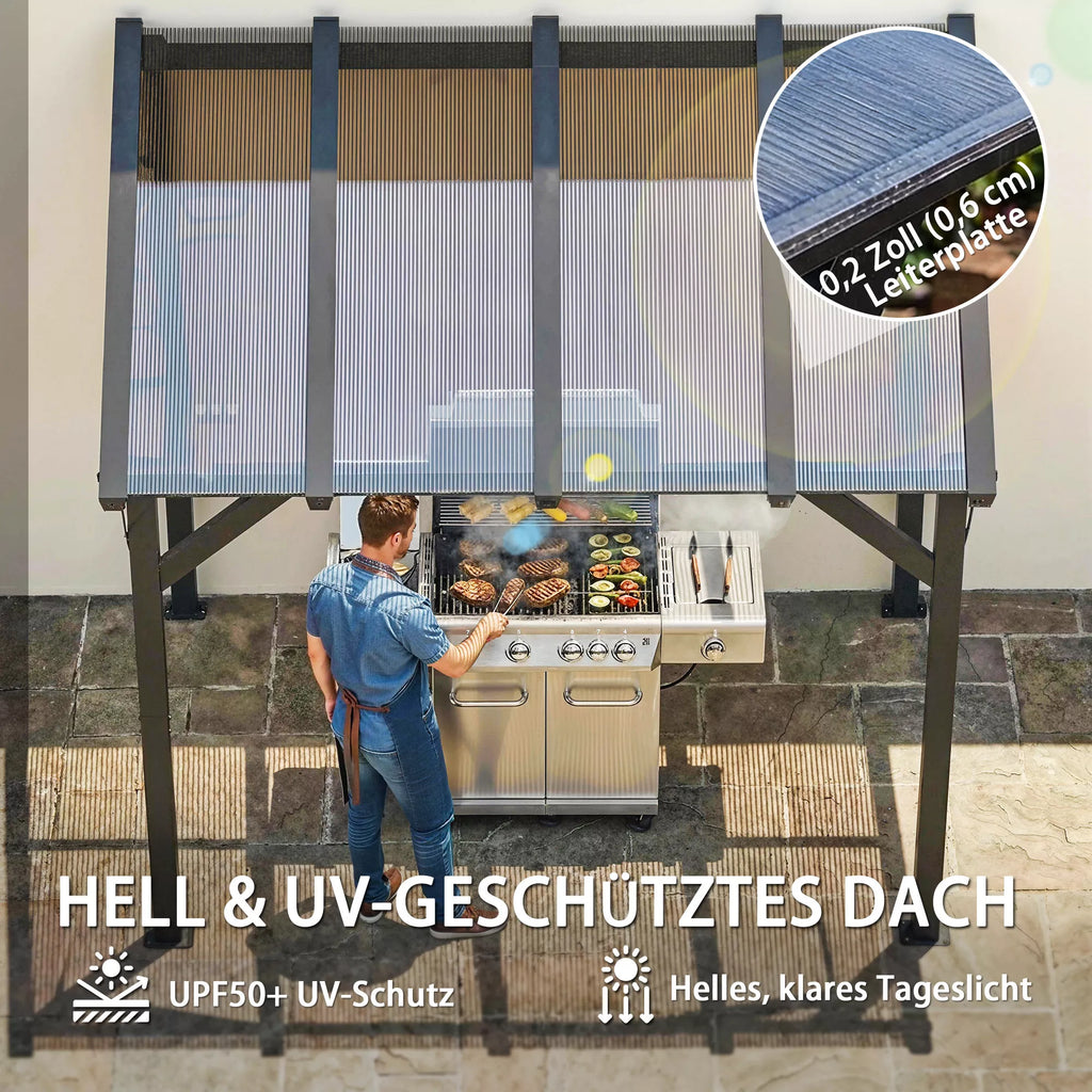 Grill paviljonas 2,44 x 1,48 m Sodo paviljonas su vienšlaičiu stogu, sodo pavėsinė su UV apsauga 50+ Tamsiai pilka