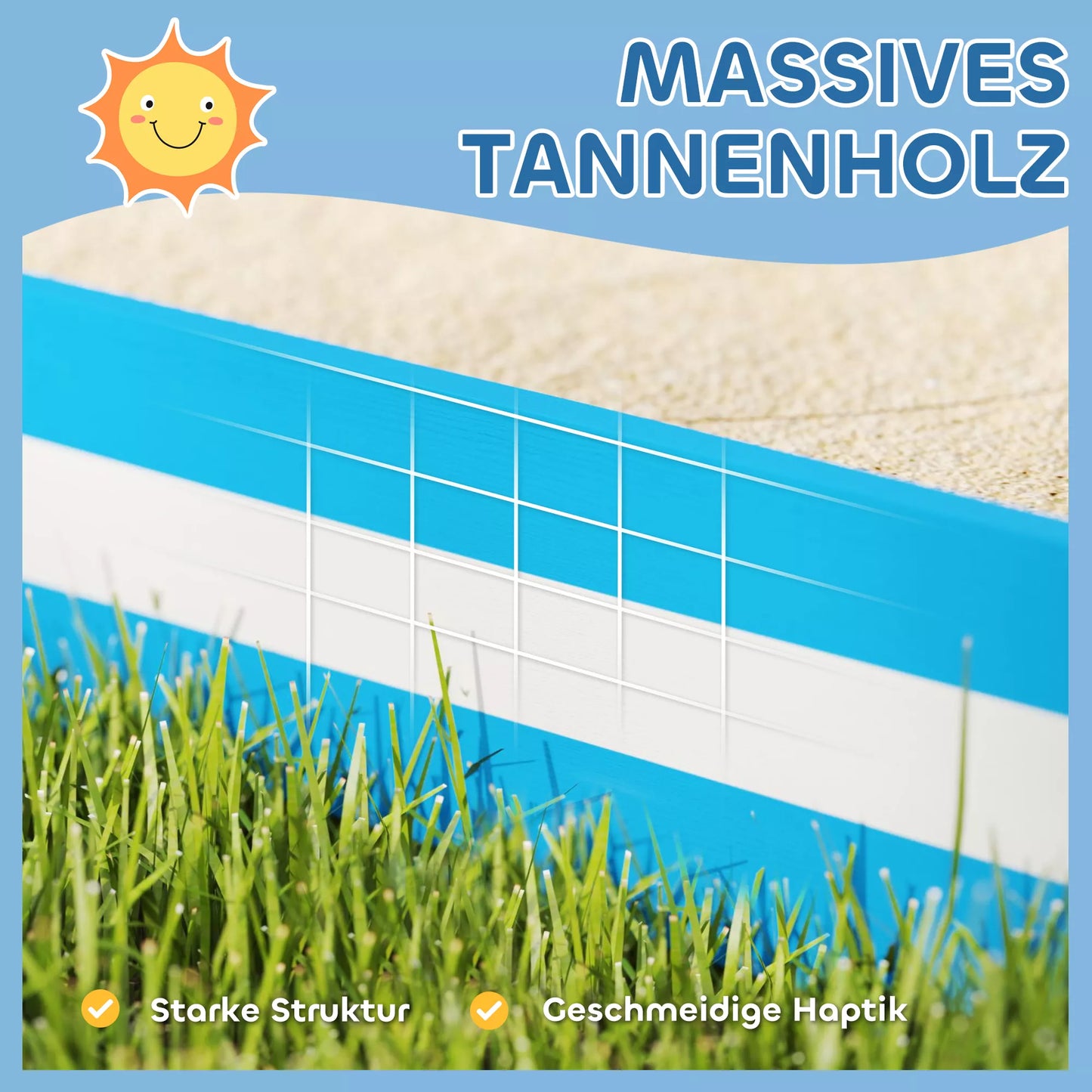 Smėlio dėžė vaikams, smėlio dėžė su 4 sėdimomis vietomis, eglės mediena, be dugno, mėlyna