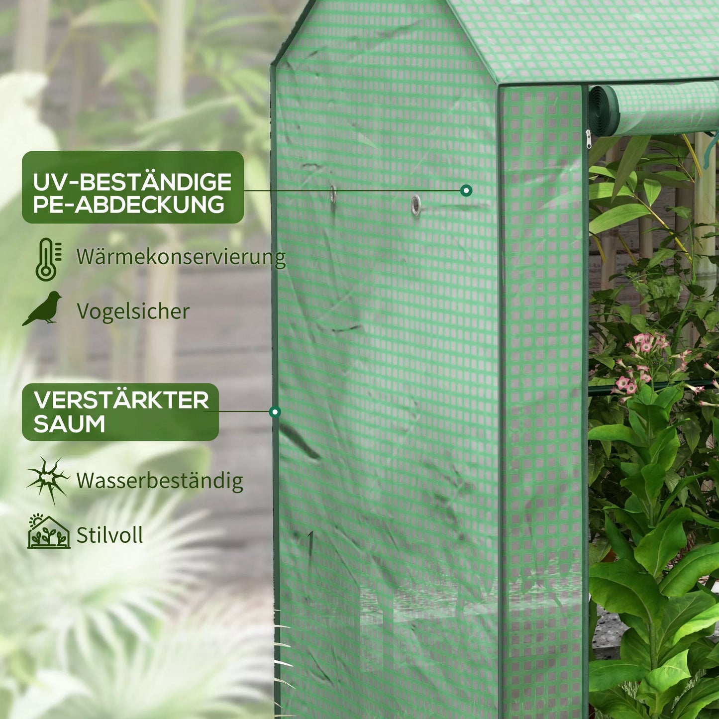 Šiltnamis Šiltnamis Ankstyvųjų daržovių lysvė, atspari oro sąlygoms, suskleidžiamos durys, 100 cm x 80 cm x 150 cm, žalia