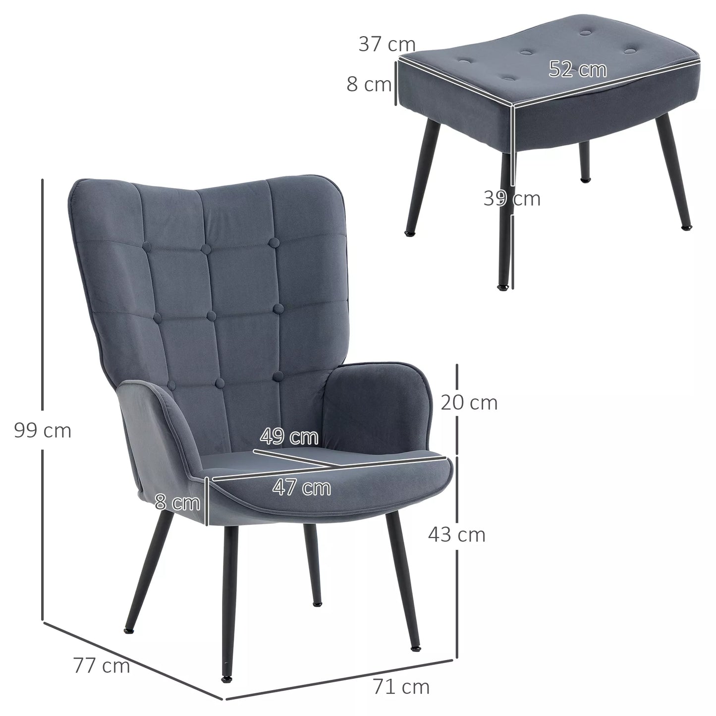 Fotelis su osmanu, iki 120 kg. Sagčių apdaila, tamsiai pilkos spalvos