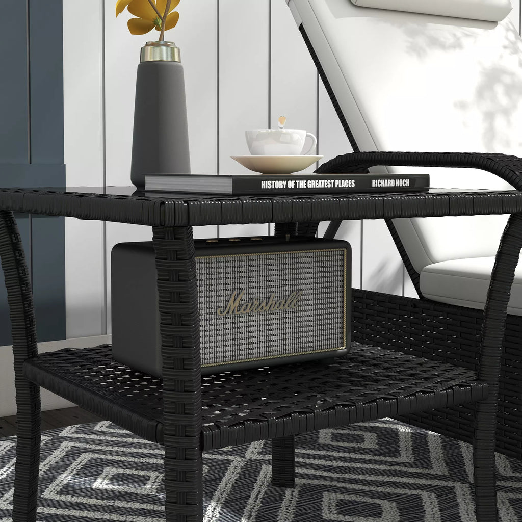 Polyrattan sodo stalas, 50 x 50 x 45 cm, atsparus atmosferos poveikiui, pagalbinis stalas 4 asmenims, kvadratinis su stikliniu stalviršiu