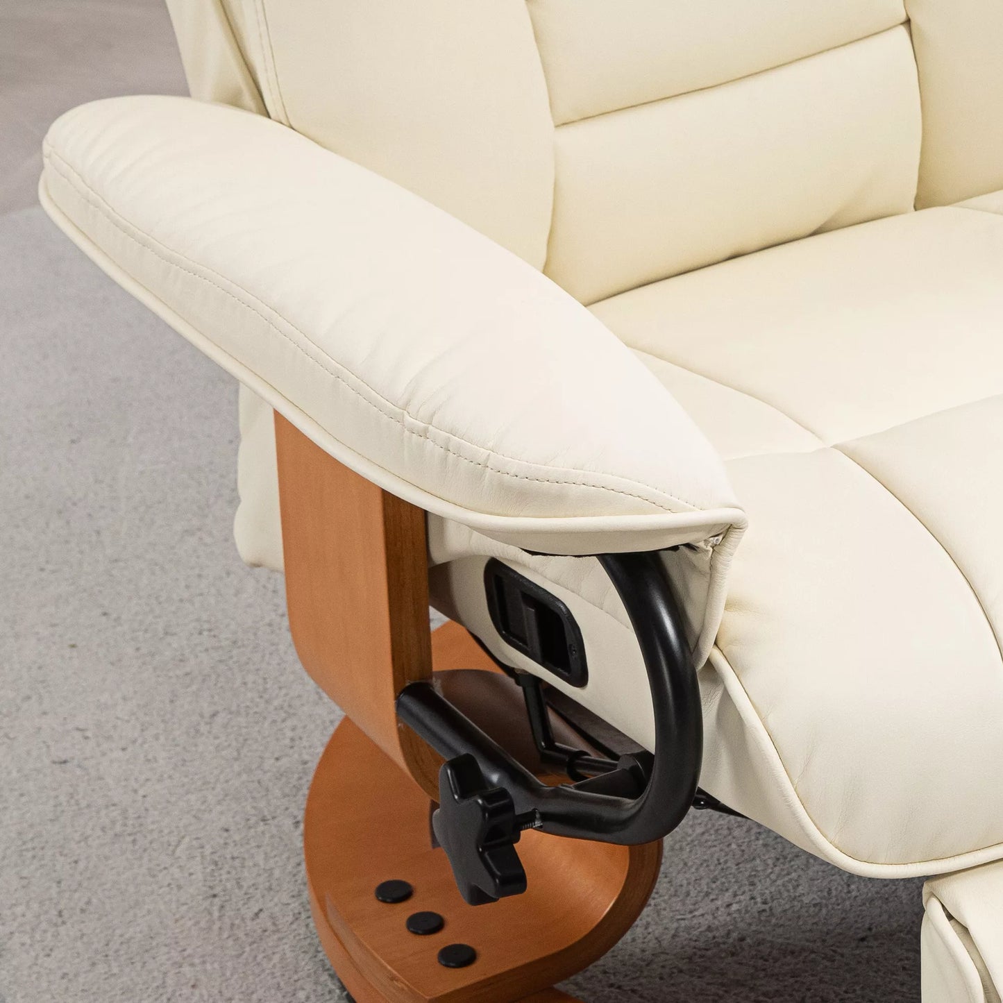 Atlošiamasis krėslas su atlošimo funkcija, besisukantis, iki 150 kg, dirbtinės odos apmušalas, plieninis rėmas, kreminės baltos spalvos