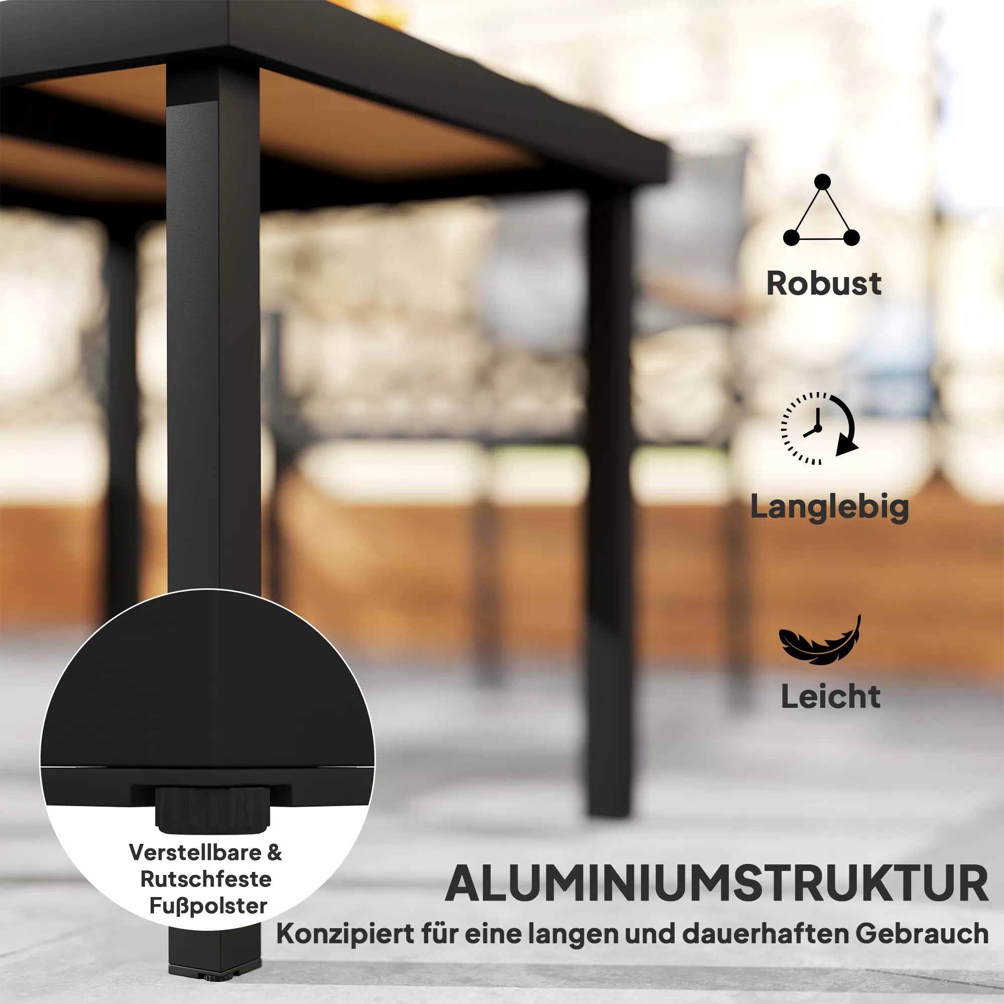 Sodo stalas iš plastiko 78 x 78 x 74 cm Atsparus atmosferos poveikiui aliuminio rėmas, bufetas Stalas 4 asmenims Balkono stalas Terasos stalas Lauko valgomojo stalas sodui, terasai, balkonui Juodas