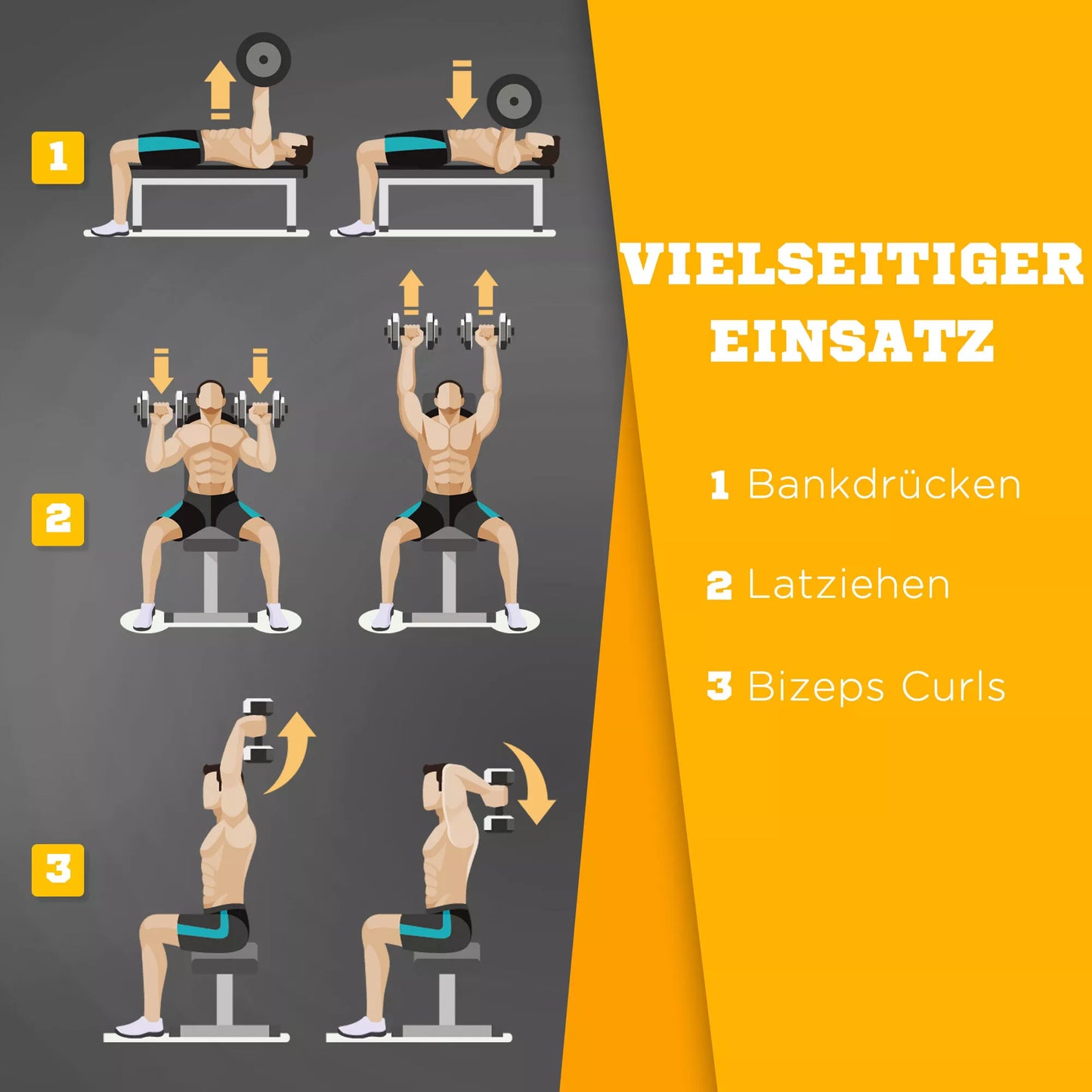 Hantelių suolas, plokščias suolas, fitneso suolas, daugiafunkcinis treniruočių suolas namų jėgos treniruotėms, plienas, juodas, 112x 62 x 43 cm