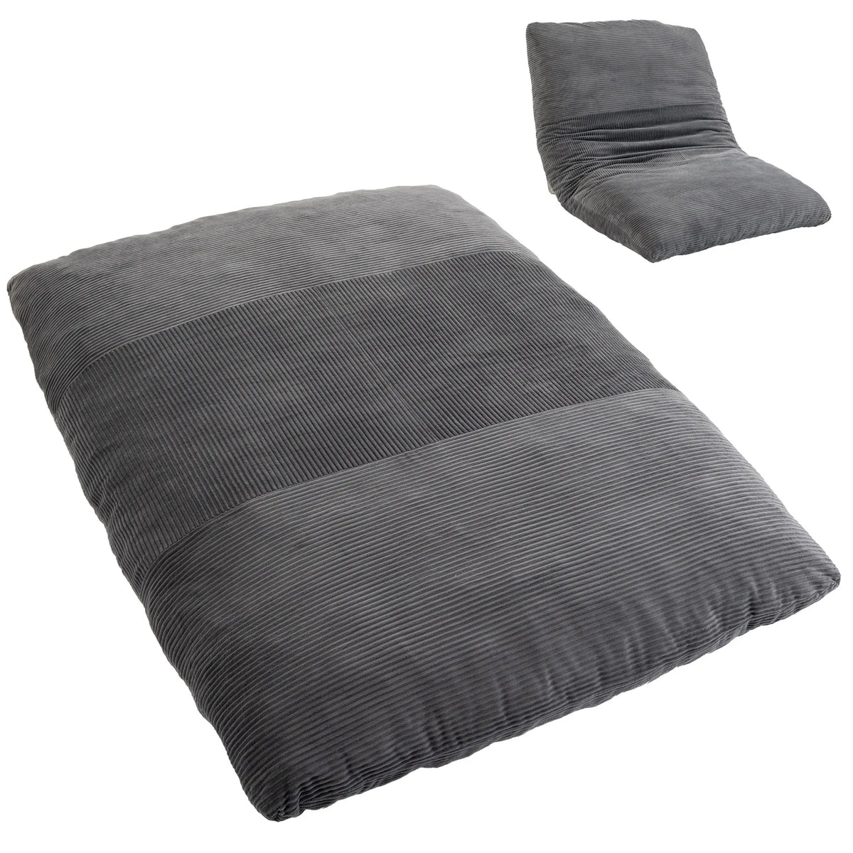 2-in-1 grindų fotelis, sulankstoma sofa-lova iš kordo audinio, tamsiai pilka