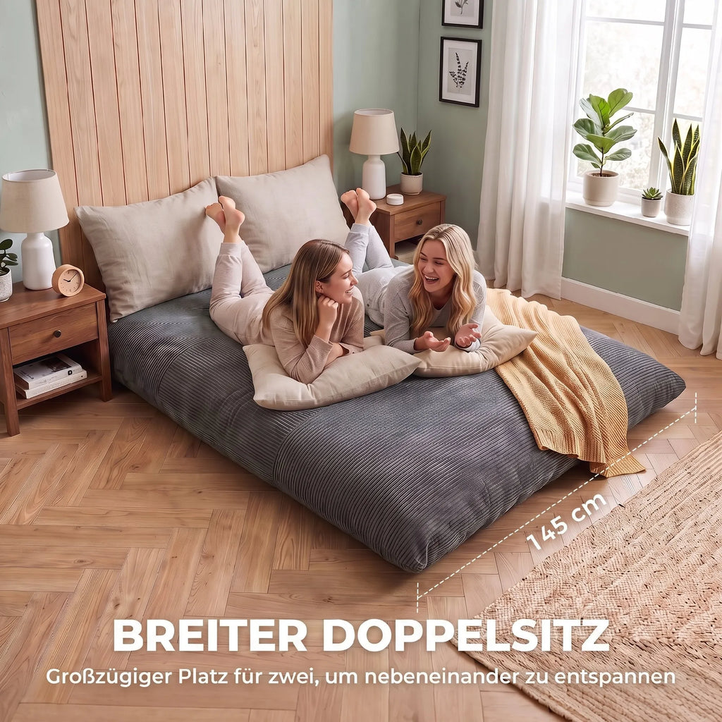 2-in-1 grindų fotelis, sulankstoma sofa-lova iš kordo audinio, tamsiai pilka