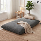 2-in-1 grindų fotelis, sulankstoma sofa-lova iš kordo audinio, tamsiai pilka