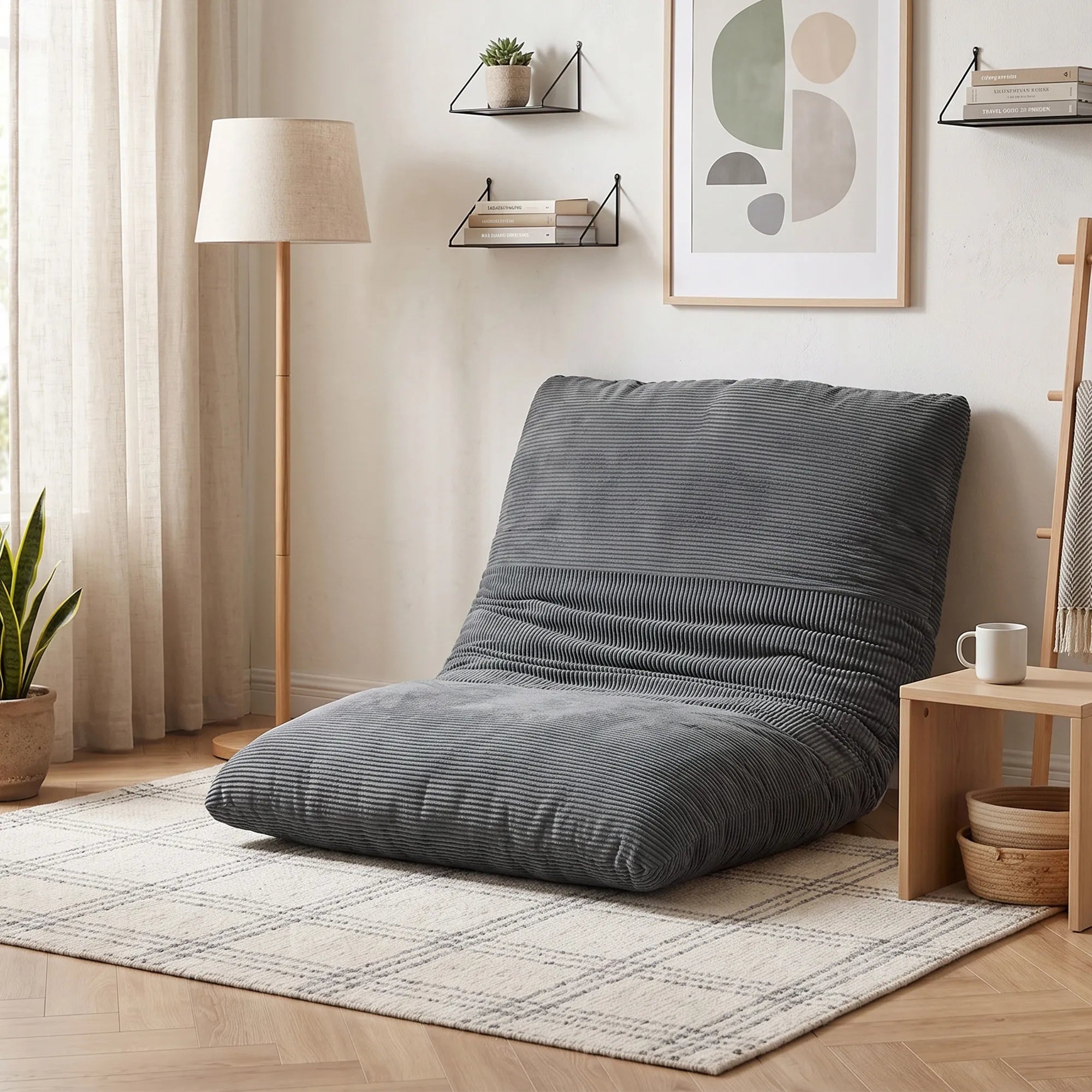 2-in-1 grindų fotelis, sulankstoma sofa-lova iš kordo audinio, tamsiai pilka
