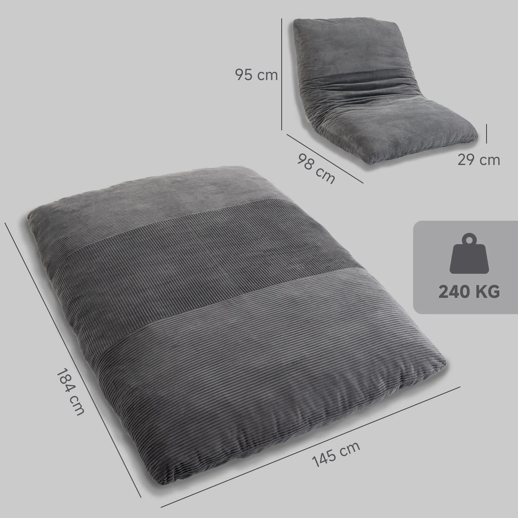 2-in-1 grindų fotelis, sulankstoma sofa-lova iš kordo audinio, tamsiai pilka