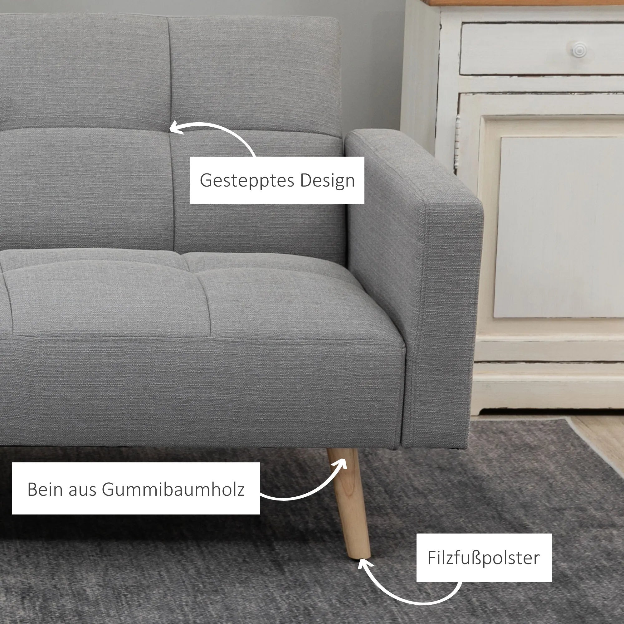 2 in 1 miegamasis sofos 205 x 88 cm Sofa su lovos funkcija, sofa su sėdimojo pagalvėle, lino išvaizda Pilka