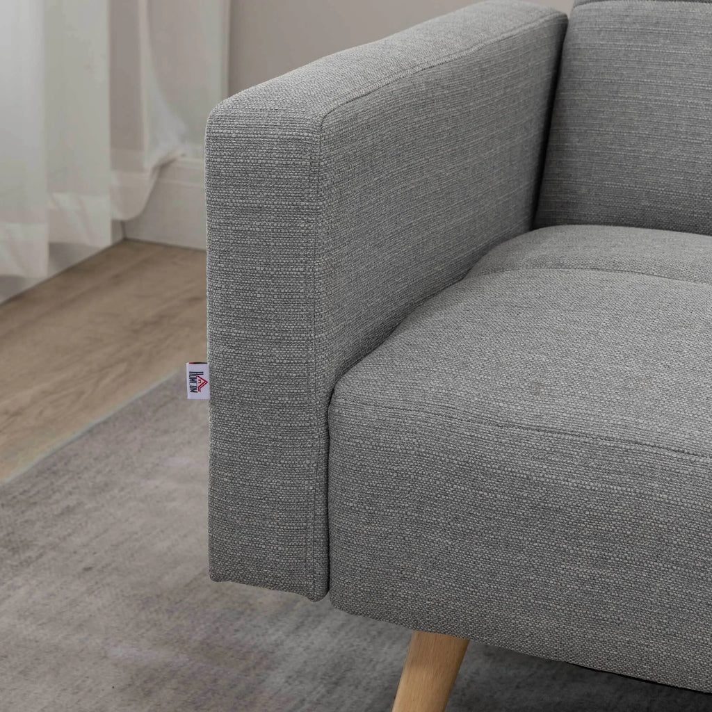 2 in 1 miegamasis sofos 205 x 88 cm Sofa su lovos funkcija, sofa su sėdimojo pagalvėle, lino išvaizda Pilka