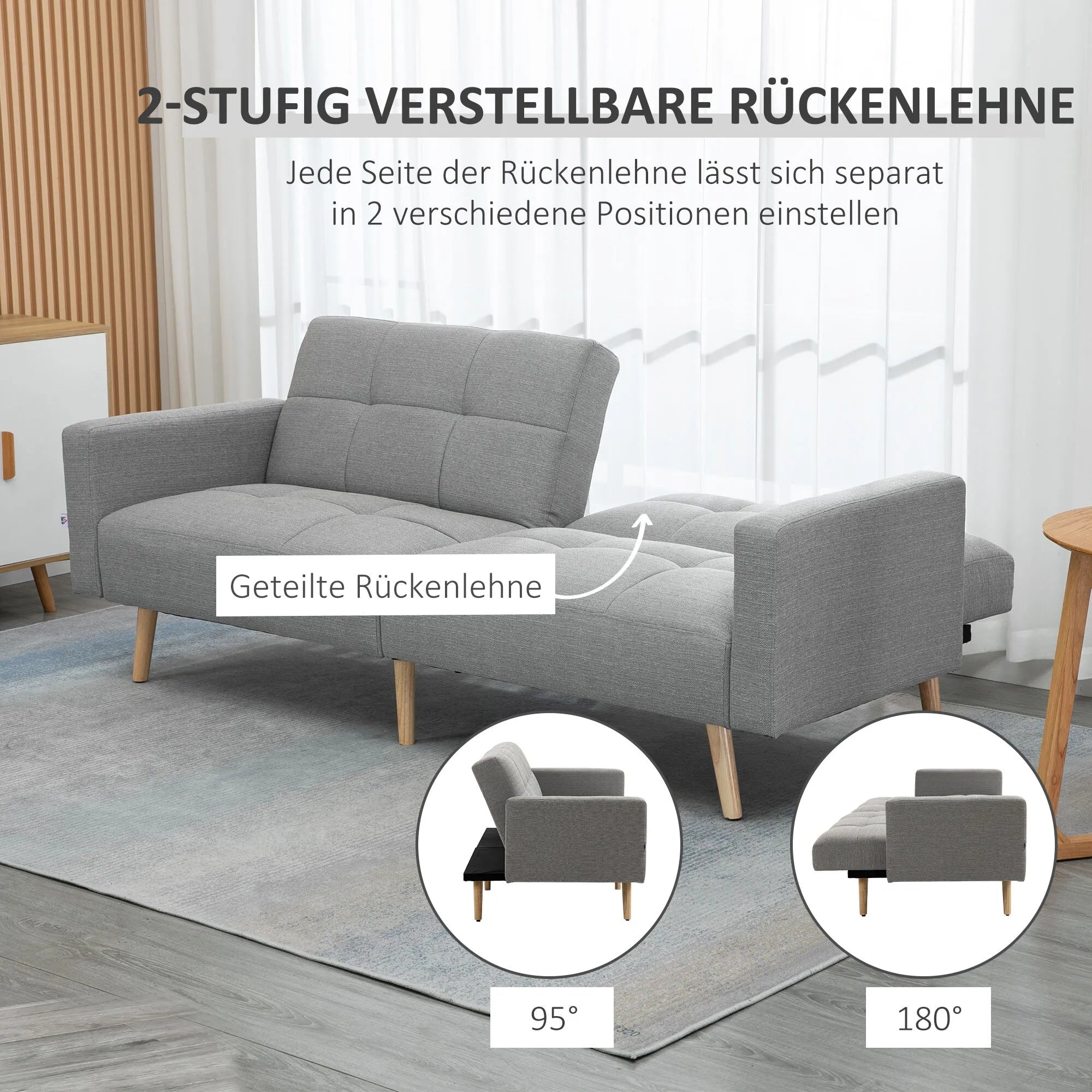 2 in 1 miegamasis sofos 205 x 88 cm Sofa su lovos funkcija, sofa su sėdimojo pagalvėle, lino išvaizda Pilka